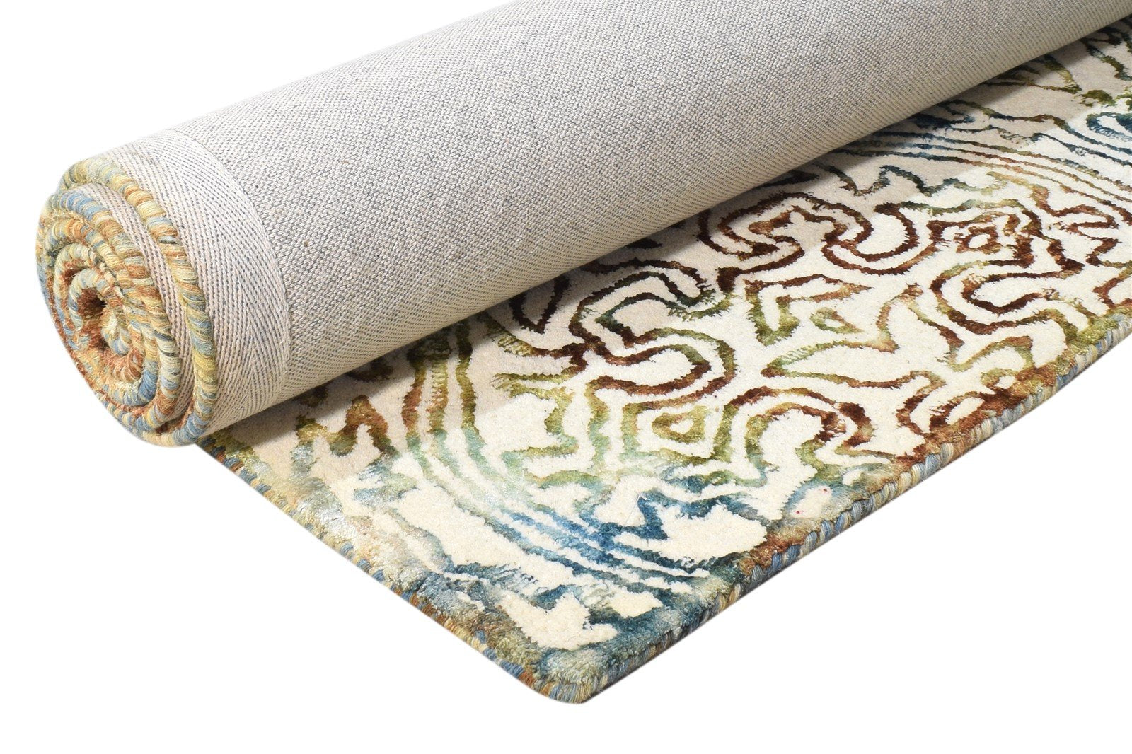 Hand Tufted Off-White Wool Rug 5' X 7' Modern European Damask Room Size Carpet 7865056002197