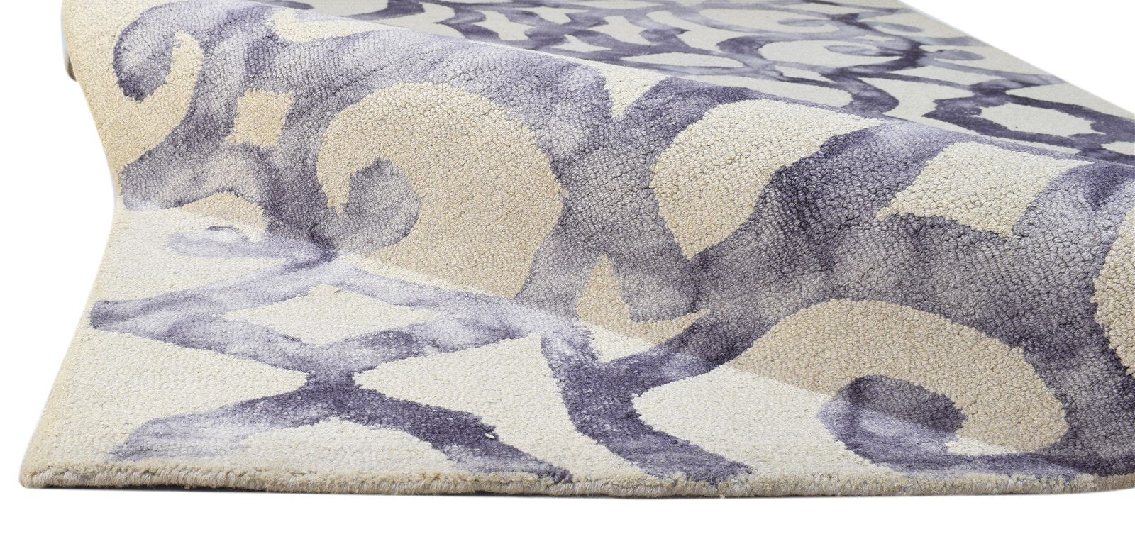 Hand Tufted Purple Wool Rug 5' X 8' Modern Shibori Tie Dye Room Size Carpet 7860684980373