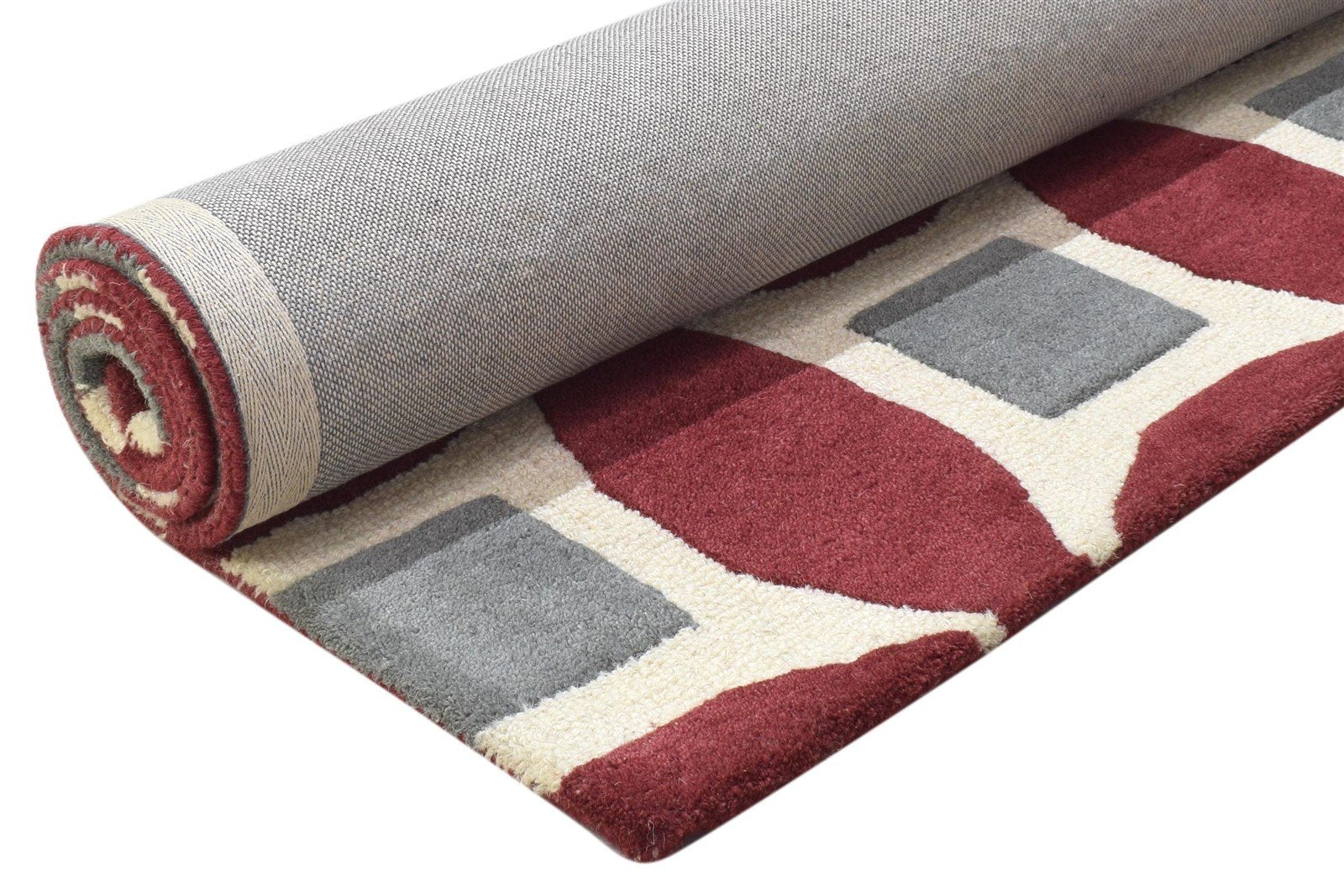 Hand Tufted Red Wool Rug 4' X 6' Modern Moroccan Geometric Room Size Carpet 7864298635413