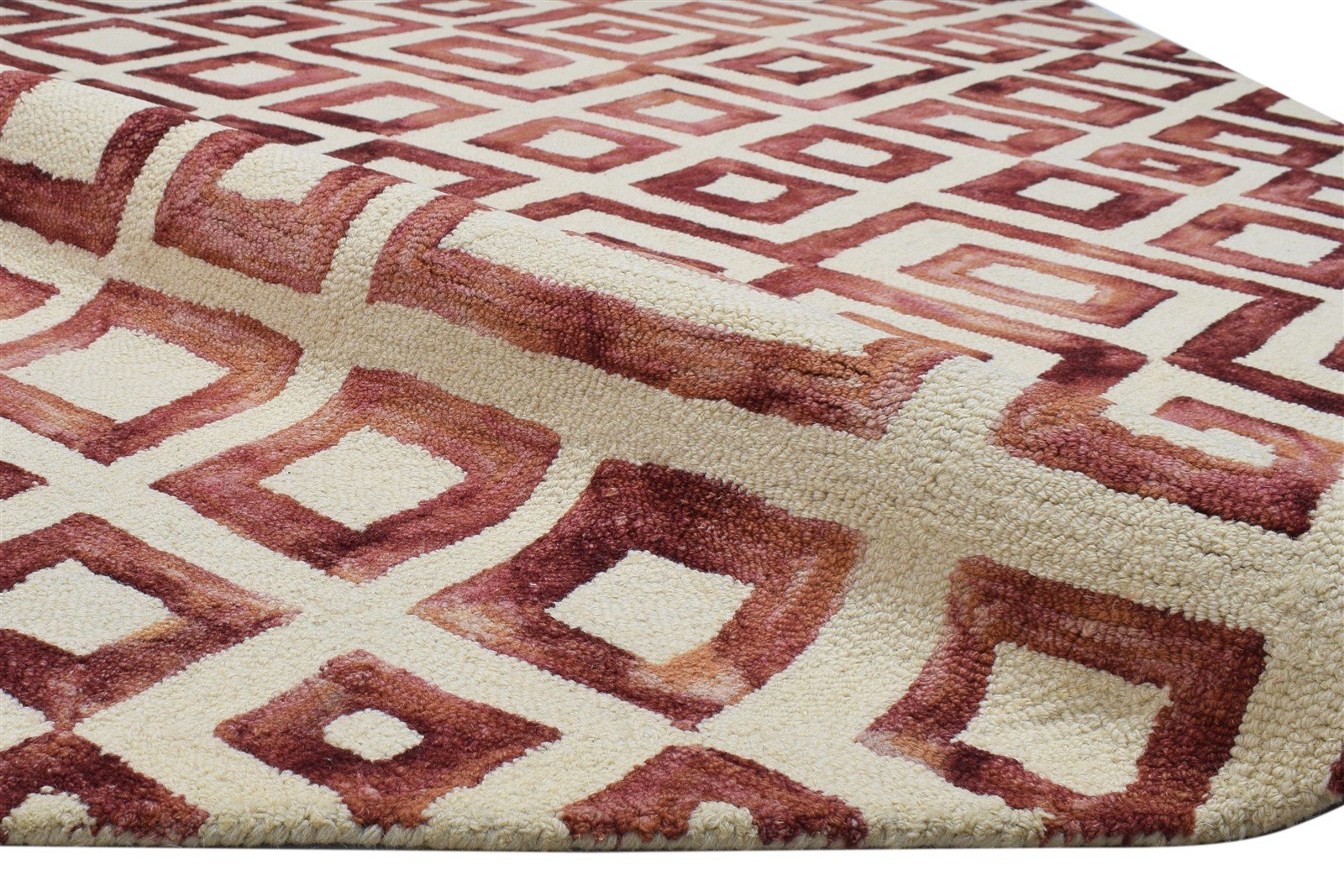 Hand Tufted Red Wool Rug 5' X 8' Modern Indian Geometric Room Size Carpet 7864281563285