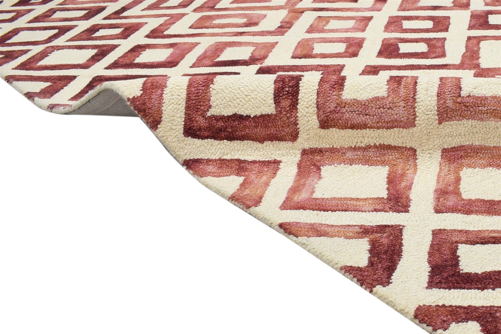 Hand Tufted Red Wool Rug 5' X 8' Modern Indian Geometric Room Size Carpet 7864281563285