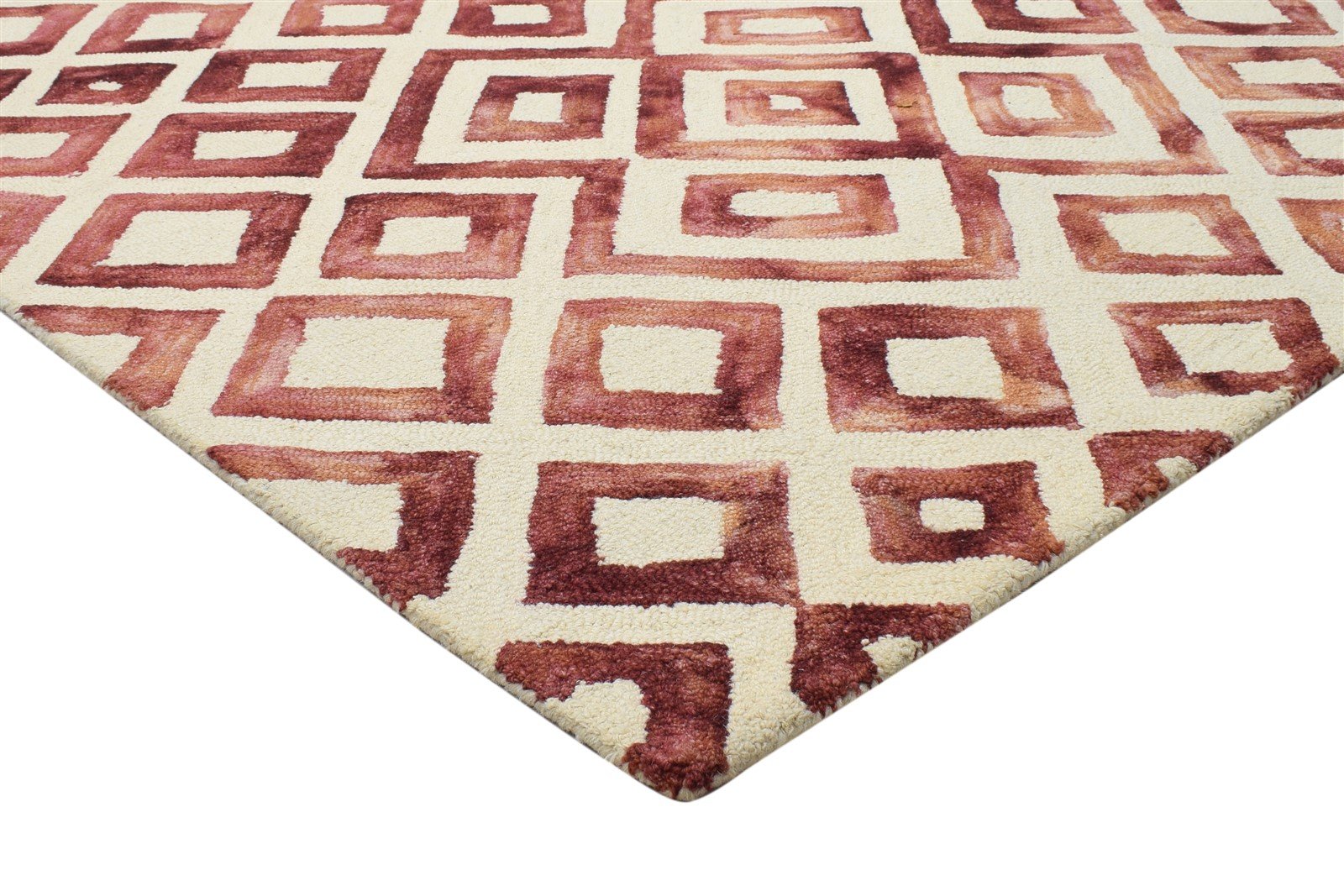Hand Tufted Red Wool Rug 5' X 8' Modern Indian Geometric Room Size Carpet 7864281563285