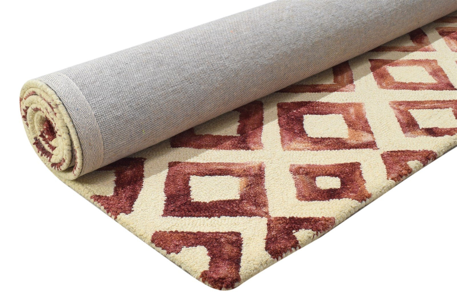 Hand Tufted Red Wool Rug 5' X 8' Modern Indian Geometric Room Size Carpet 7864281563285