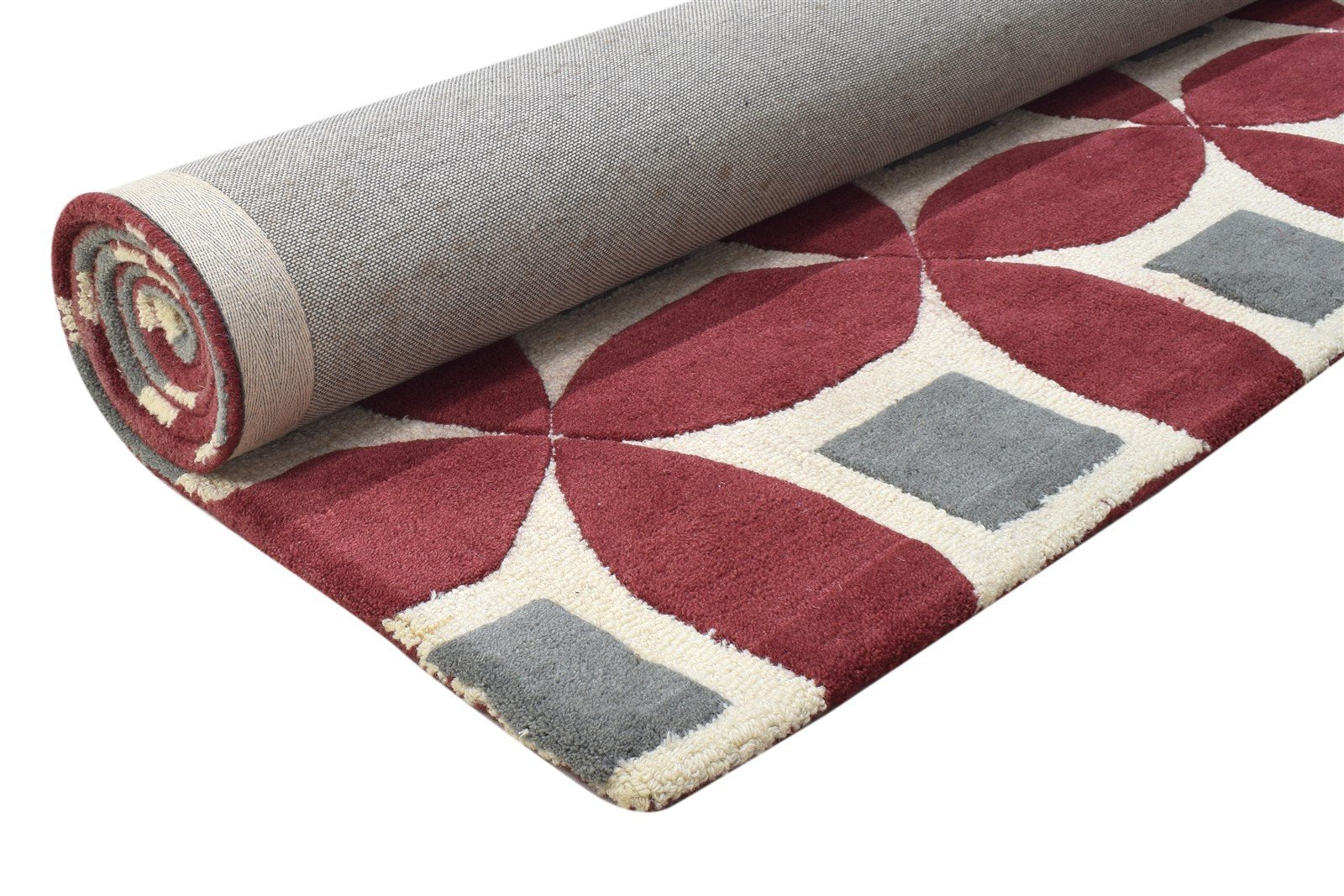 Hand Tufted Red Wool Rug 5' X 8' Modern Moroccan Geometric Room Size Carpet 7864276615317