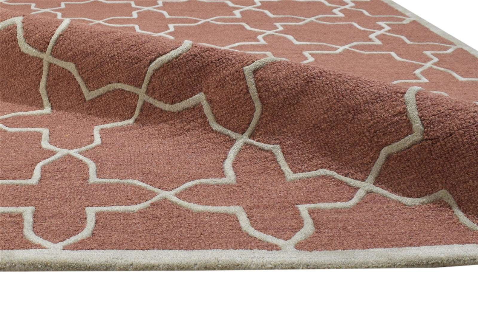 Hand Tufted Rust Wool Rug 4' X 6' Modern Moroccan Geometric Room Size Carpet 7864308957333