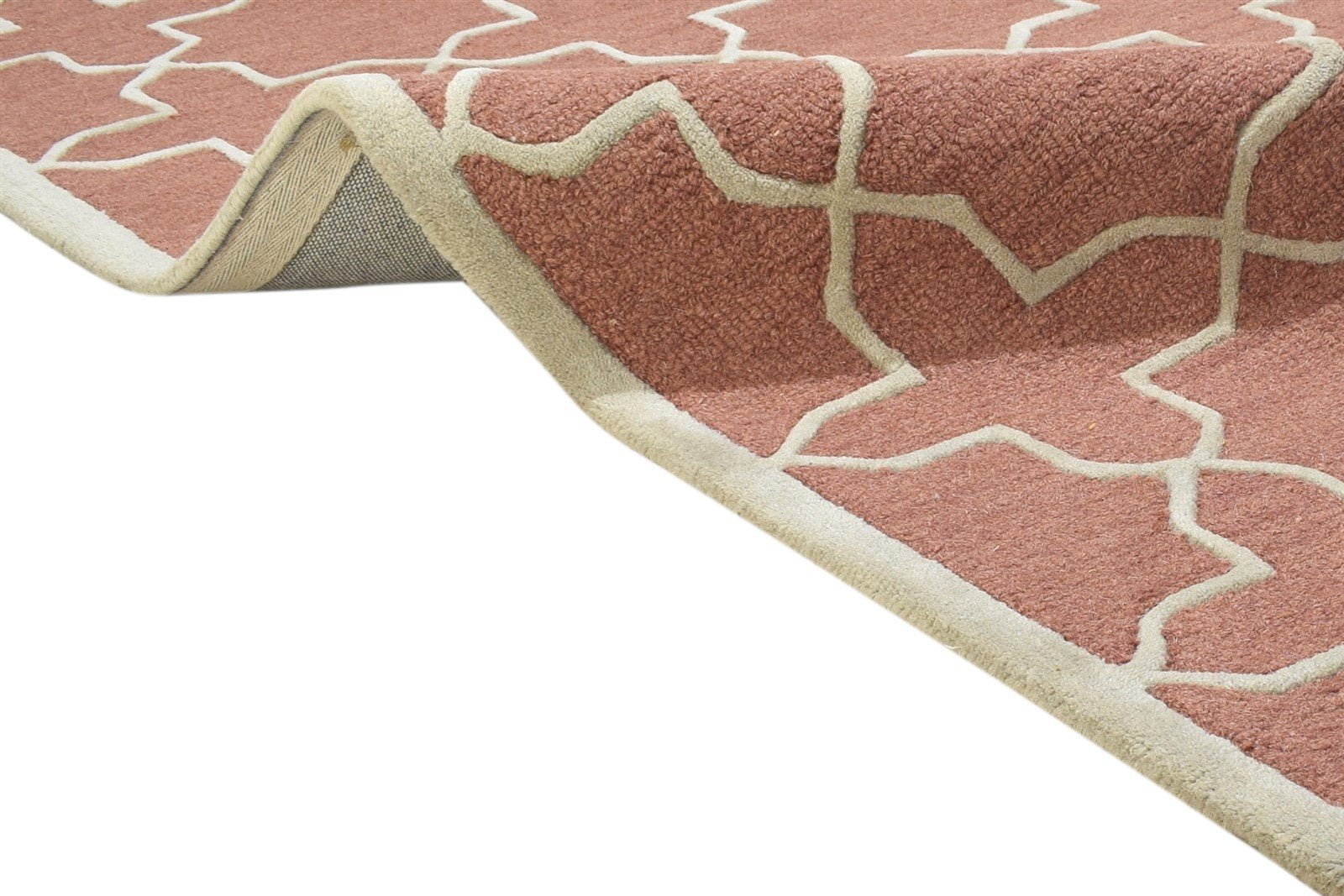 Hand Tufted Rust Wool Rug 4' X 6' Modern Moroccan Geometric Room Size Carpet 7864308957333