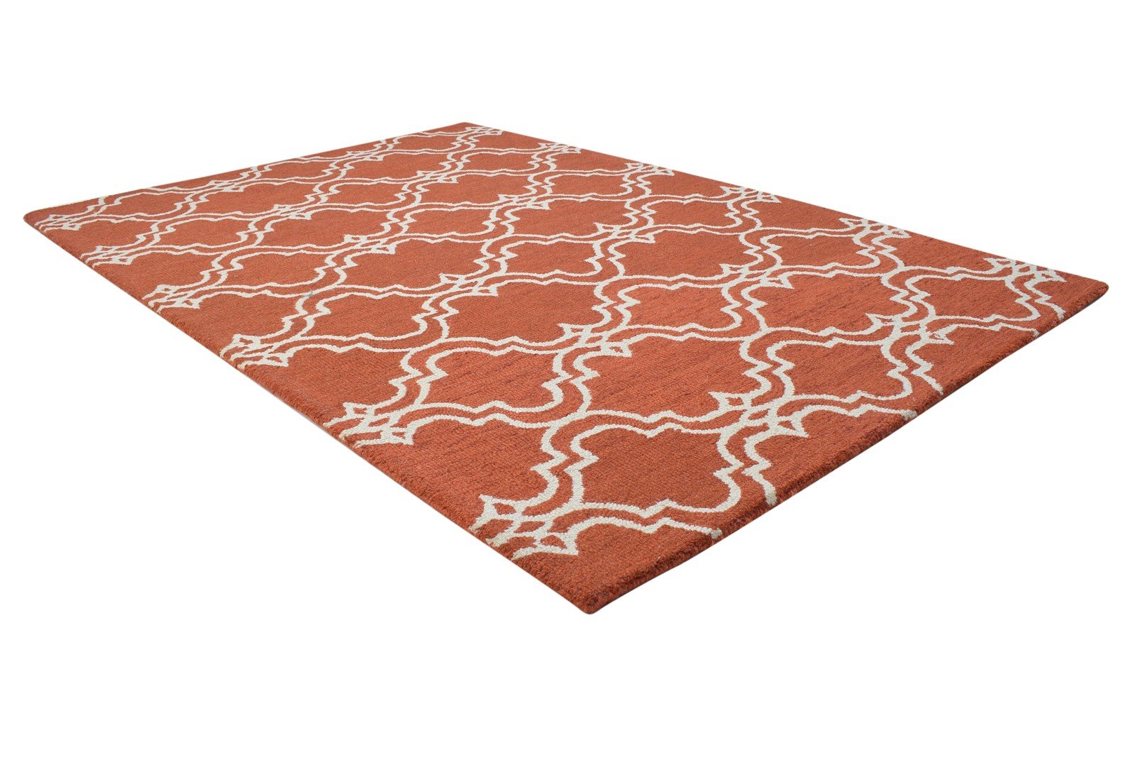 Hand Tufted Rust Wool Rug 4' X 6' Modern Moroccan Trellis Room Size Carpet 7864309383317