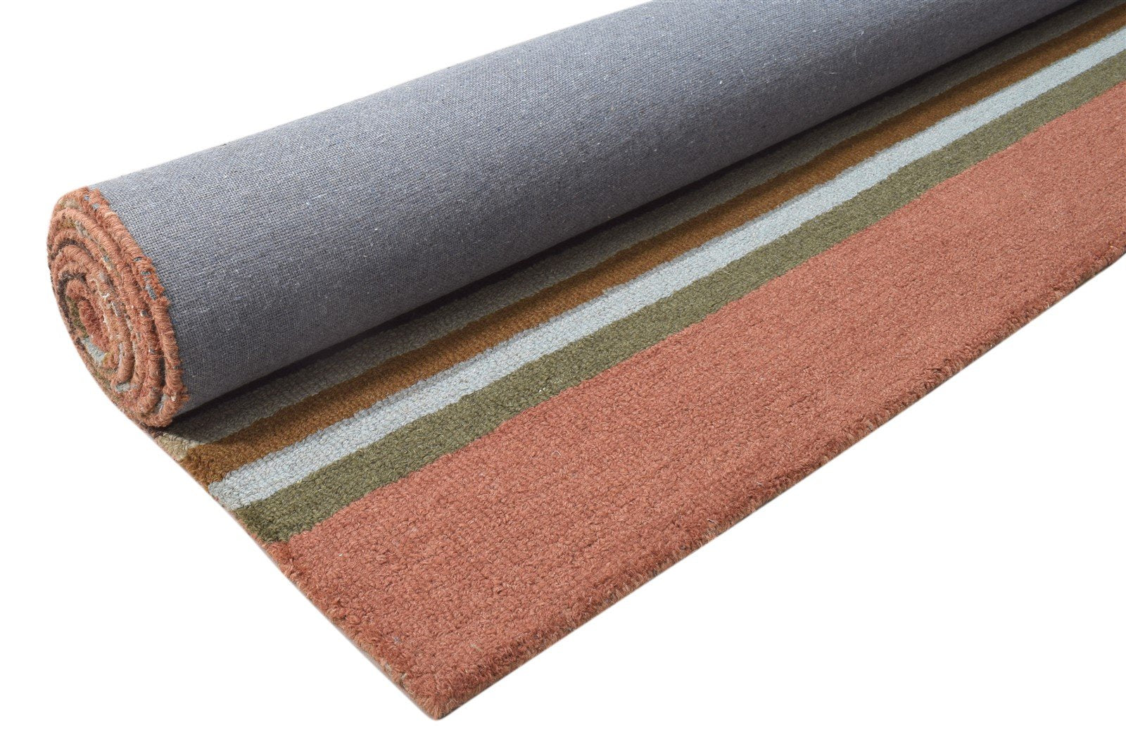 Hand Tufted Rust Wool Rug 5' X 8' Modern Scandinavian Striped Room Size Carpet 7864096194709