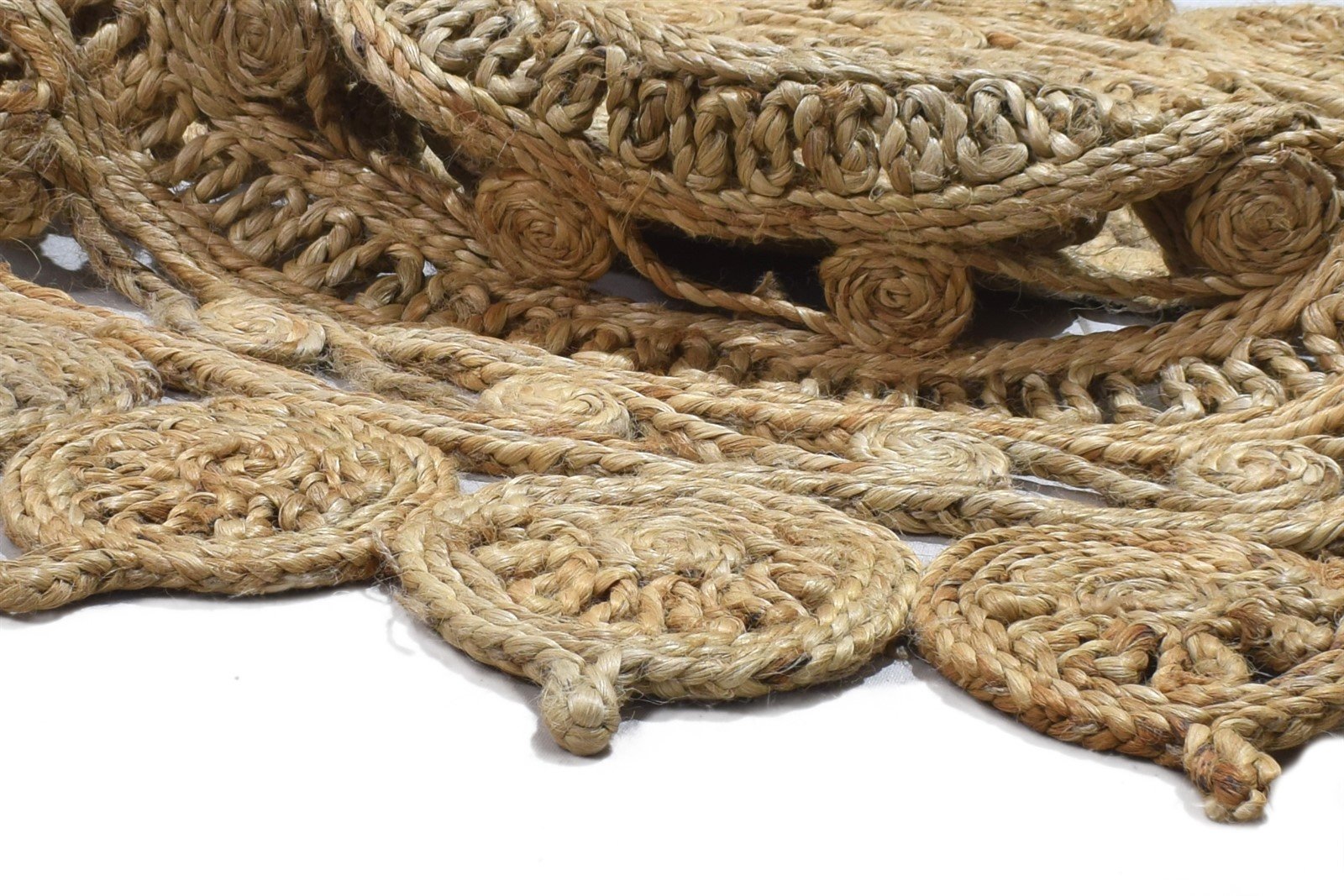 Hand Woven Beige Jute Rug 4' X 4' Modern Scandinavian Circles Room Size Round 7864819089557