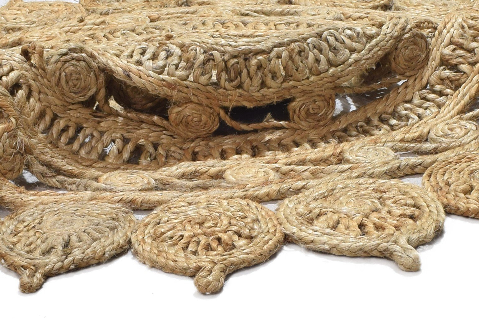 Hand Woven Beige Jute Rug 4' X 4' Modern Scandinavian Circles Room Size Round 7864819089557
