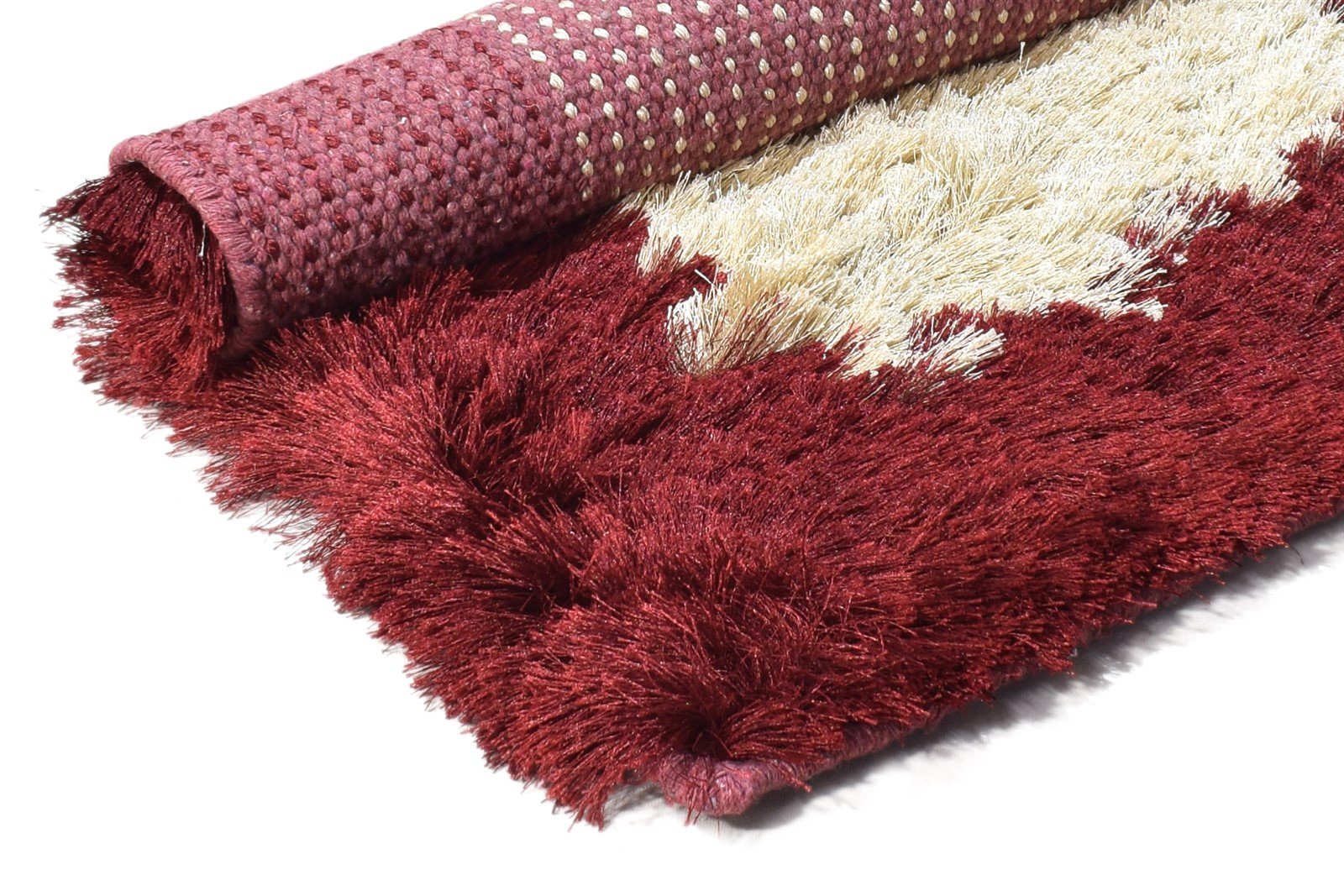Hand Woven Beige Polyester Rug 2' X 3' Shag Scandinavian Modern Small Carpet 7864996561045