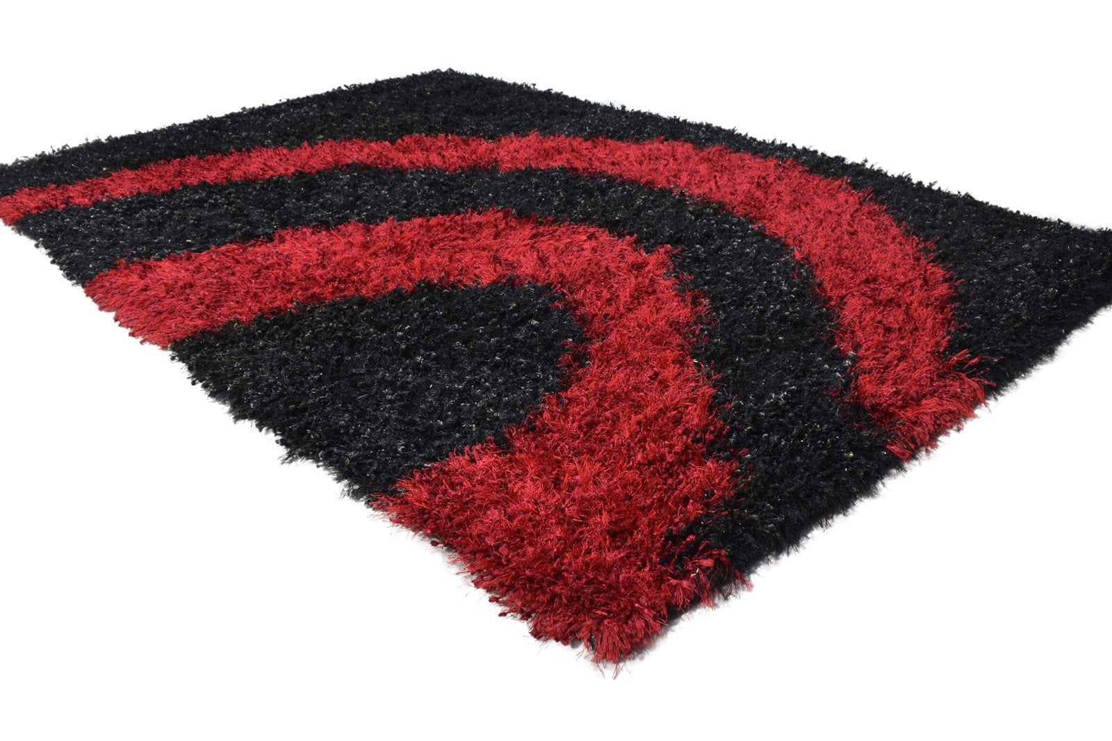 Agnella Hand Woven Black Polyester Rug 4' X 6' Modern American Swirls 7865076088981
