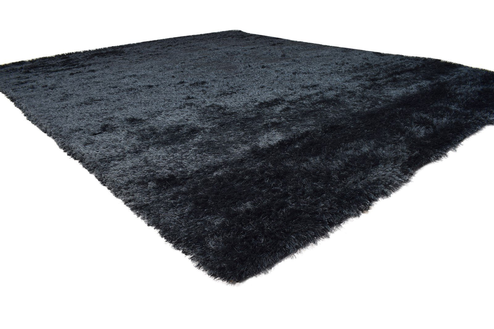 Hand Woven Black Polyester Rug 8' X 10' Modern Scandinavian Solid Large Carpet 7865105875093