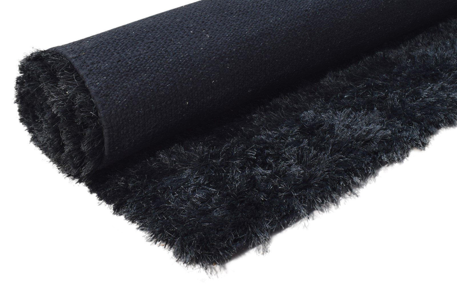 Hand Woven Black Polyester Rug 8' X 10' Modern Scandinavian Solid Large Carpet 7865105875093