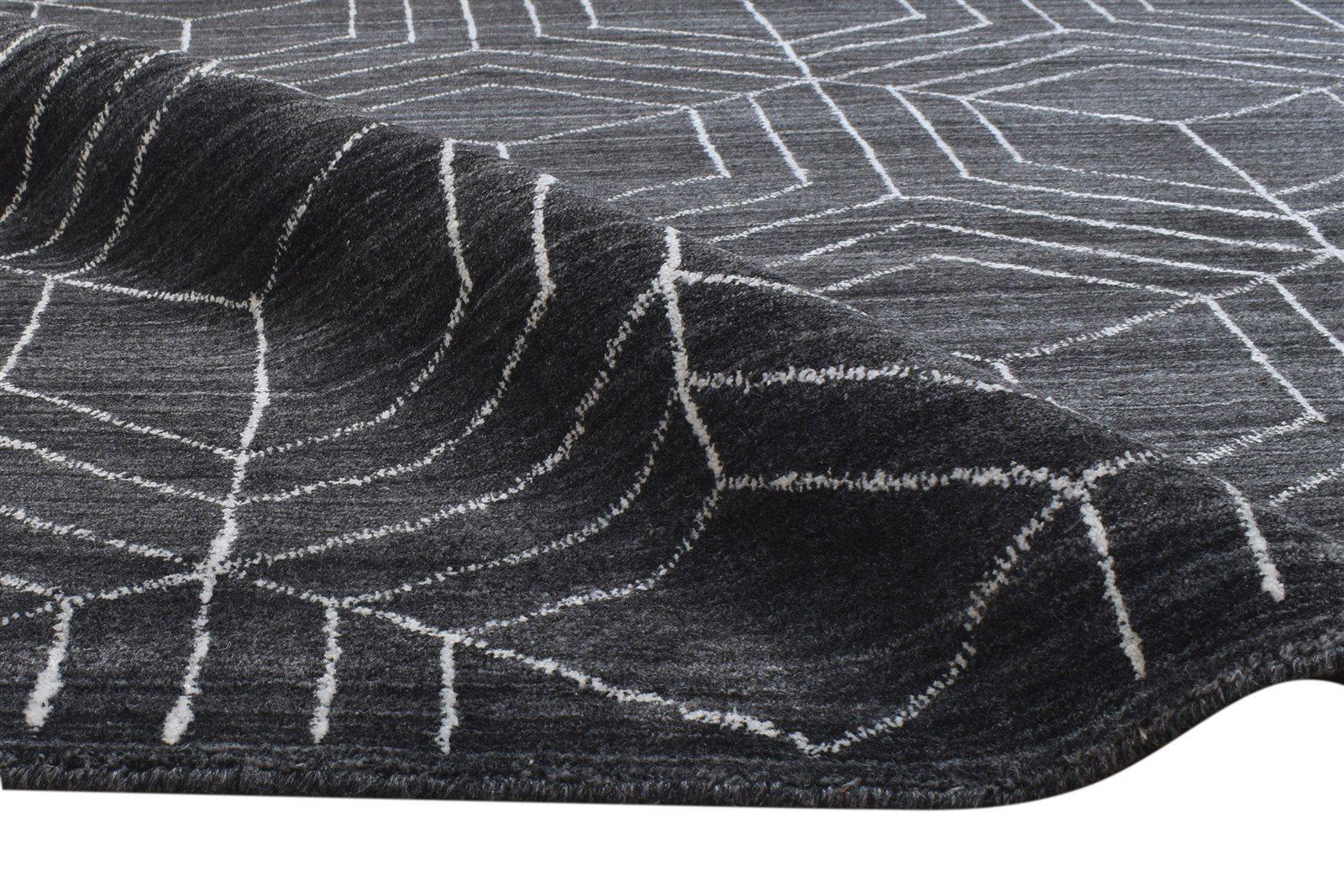 Hand Woven Black Silk Rug 5' X 8' Modern Moroccan Geometric Room Size Carpet 7864513757333
