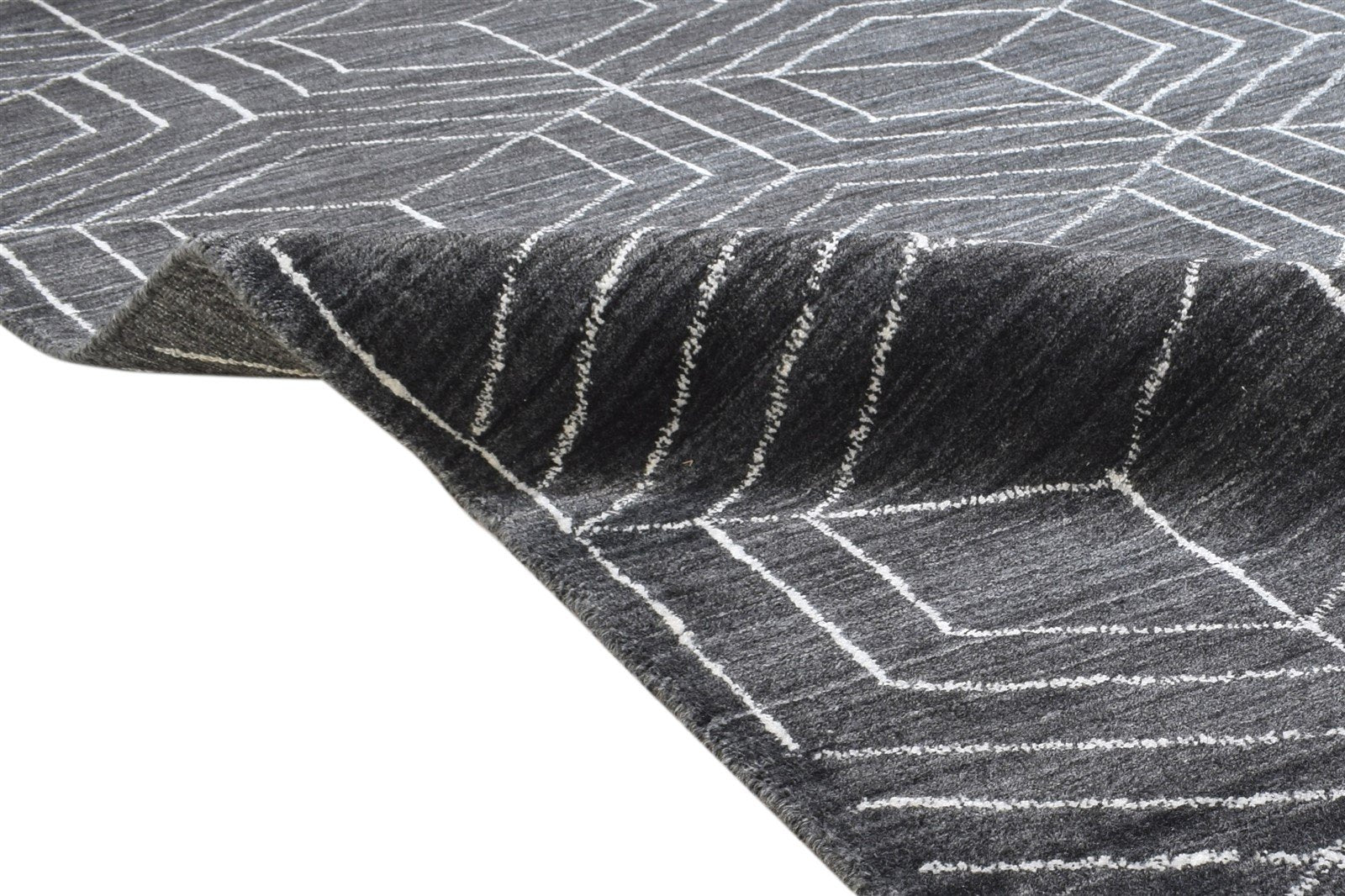 Hand Woven Black Silk Rug 5' X 8' Modern Moroccan Geometric Room Size Carpet 7864513757333