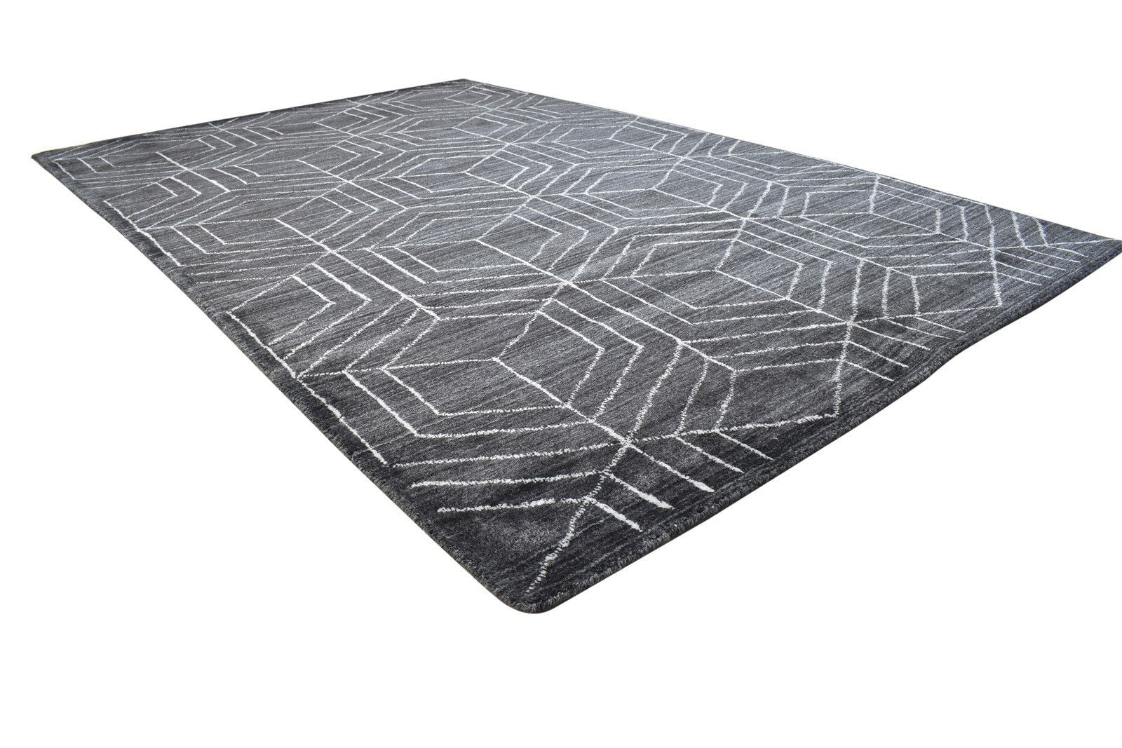 Hand Woven Black Silk Rug 5' X 8' Modern Moroccan Geometric Room Size Carpet 7864513757333