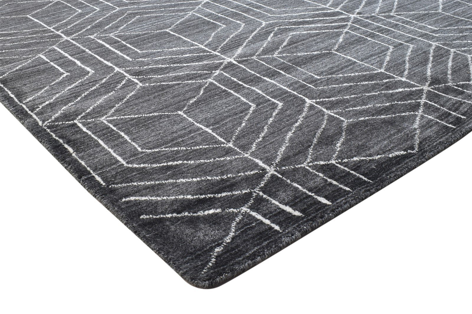 Hand Woven Black Silk Rug 5' X 8' Modern Moroccan Geometric Room Size Carpet 7864513757333