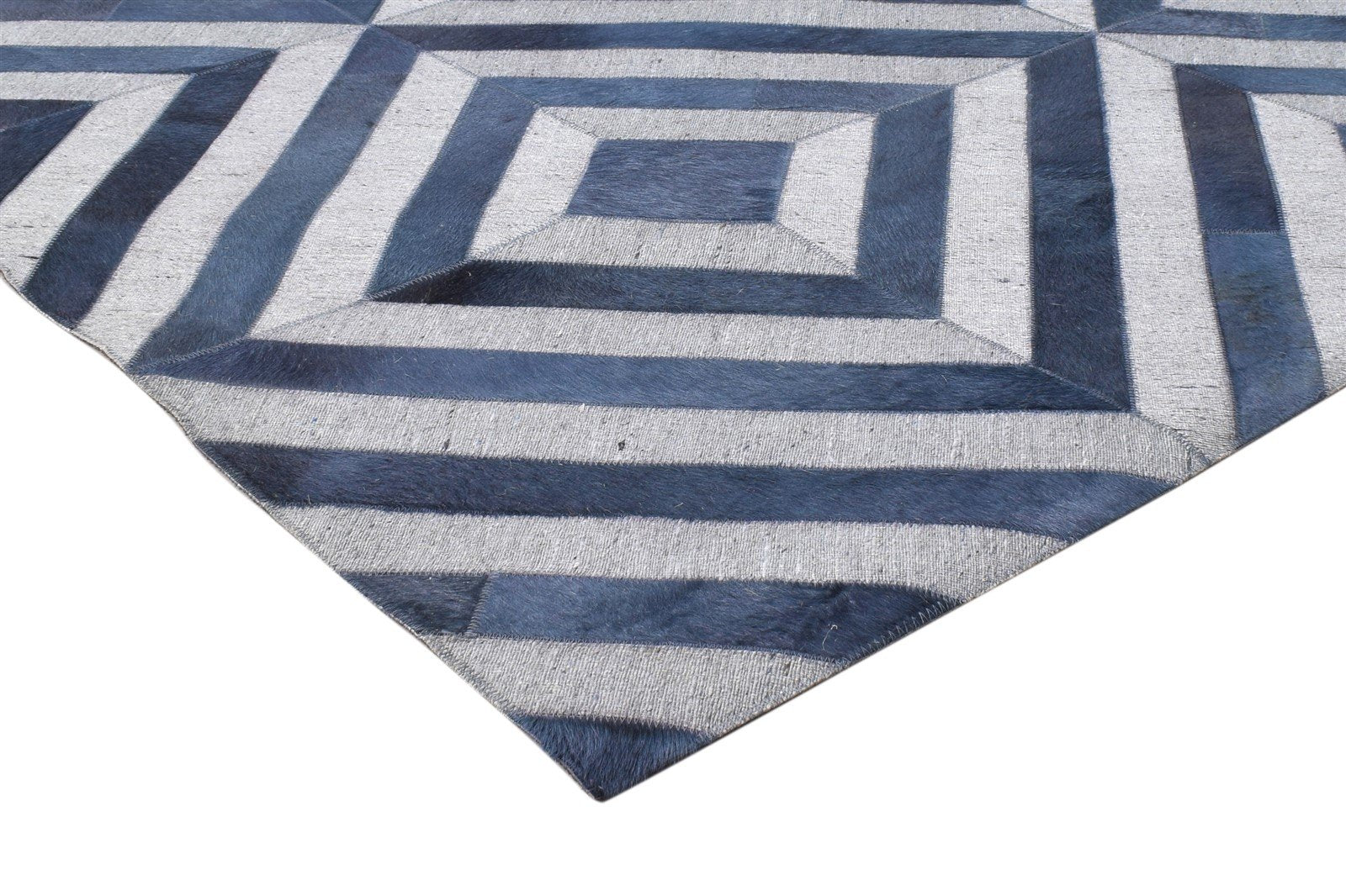 Hand Woven Blue Leather / Cotton Rug 5X8 Modern Moroccan Diamond Room Size 7864366825621