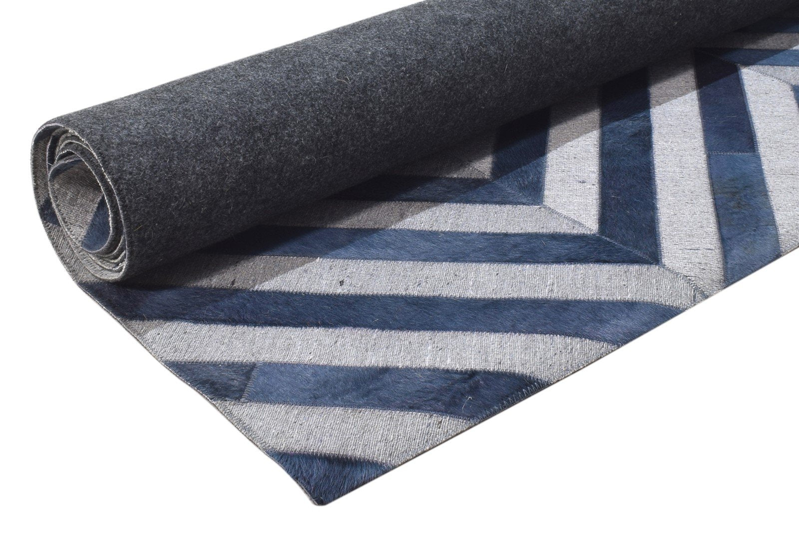 Hand Woven Blue Leather / Cotton Rug 5X8 Modern Moroccan Diamond Room Size 7864366825621