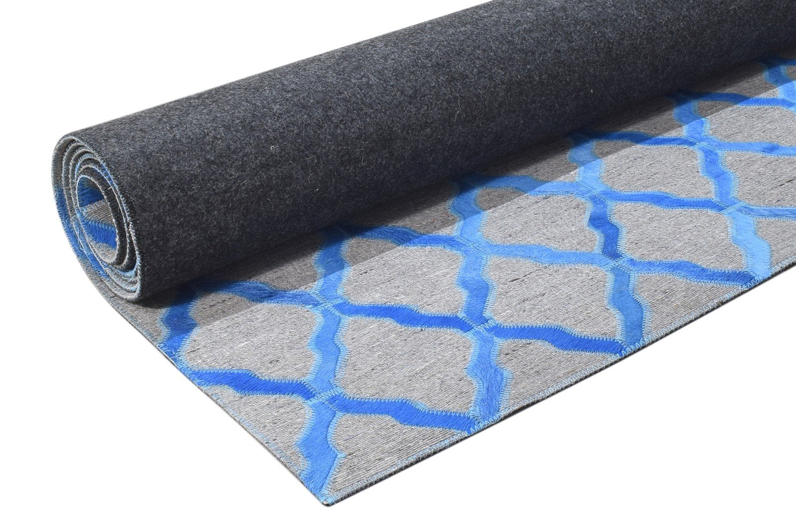 Hand Woven Blue Leather / Cotton Rug 5X8 Modern Moroccan Trellis Room Size 7864371282069