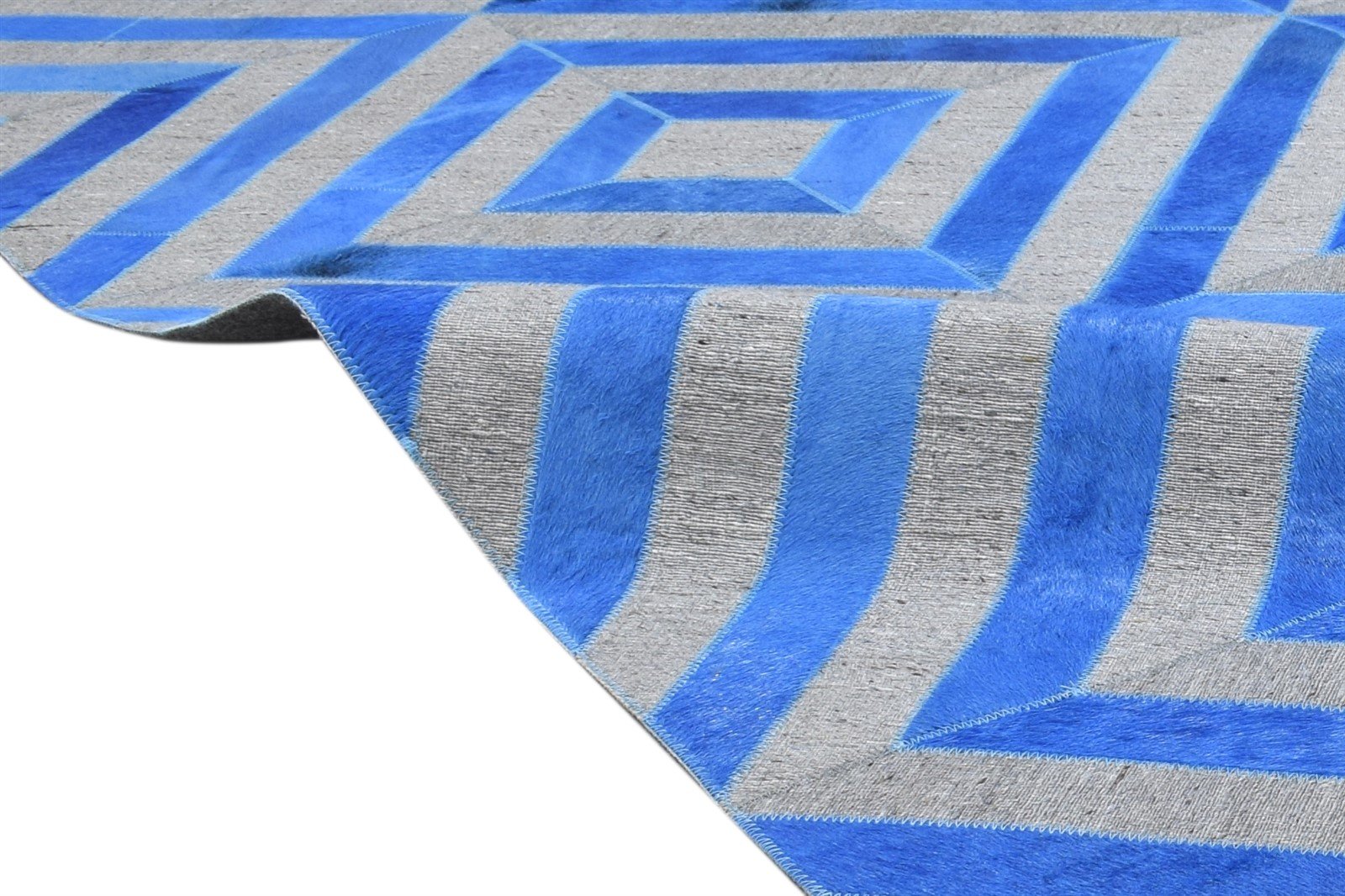 Hand Woven Blue Leather / Cotton Rug 6X6 Modern Moroccan Diamond Room Size 7864866898069
