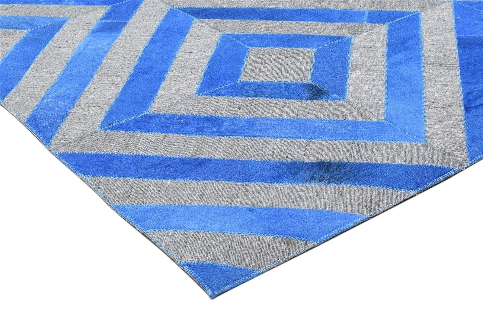 Hand Woven Blue Leather / Cotton Rug 6X6 Modern Moroccan Diamond Room Size 7864866898069