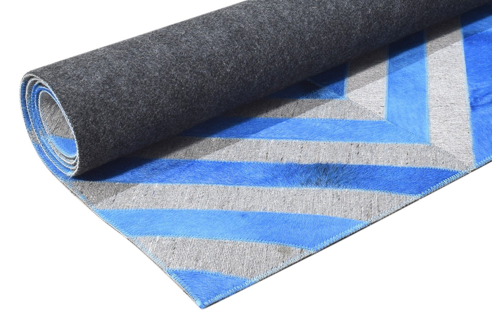 Hand Woven Blue Leather / Cotton Rug 6X6 Modern Moroccan Diamond Room Size 7864866898069