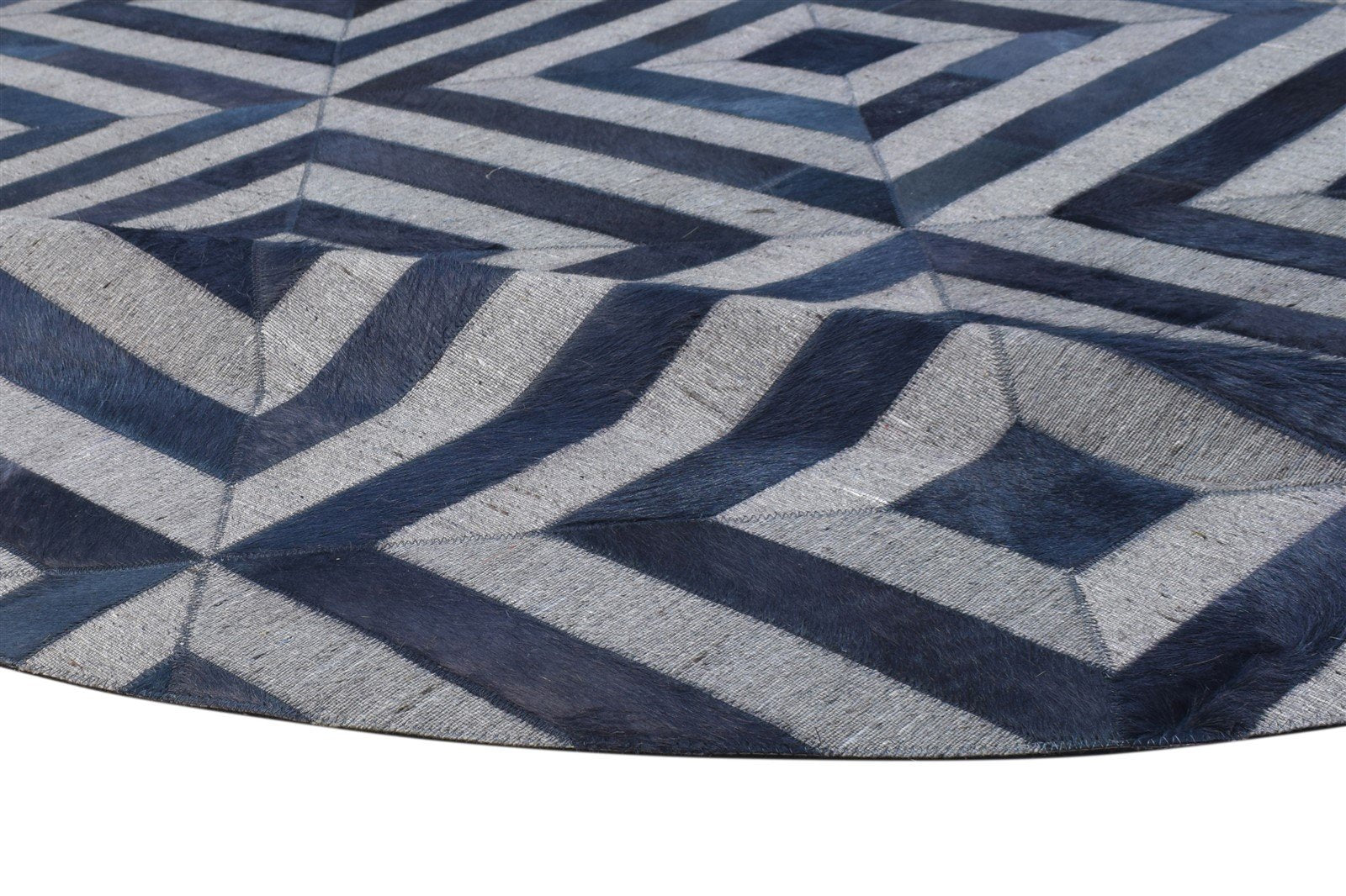 Livvy Hand Woven Blue Leather / Cotton Rug 6X6 Modern Moroccan Diamond Round 7864864407701
