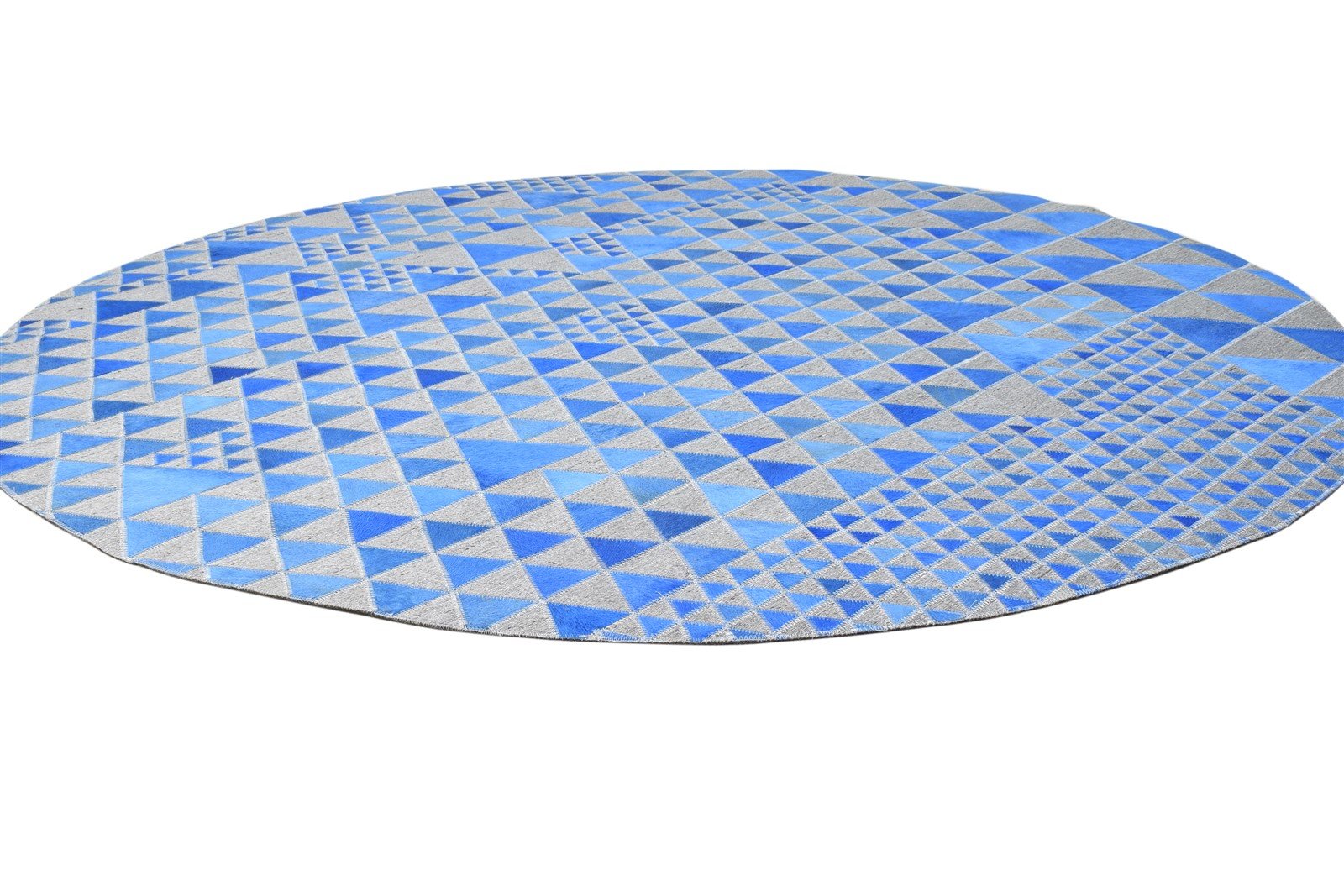 Hand Woven Blue Leather / Cotton Rug 6X6 Modern Scandinavian Triangles Room Size 7864944754837
