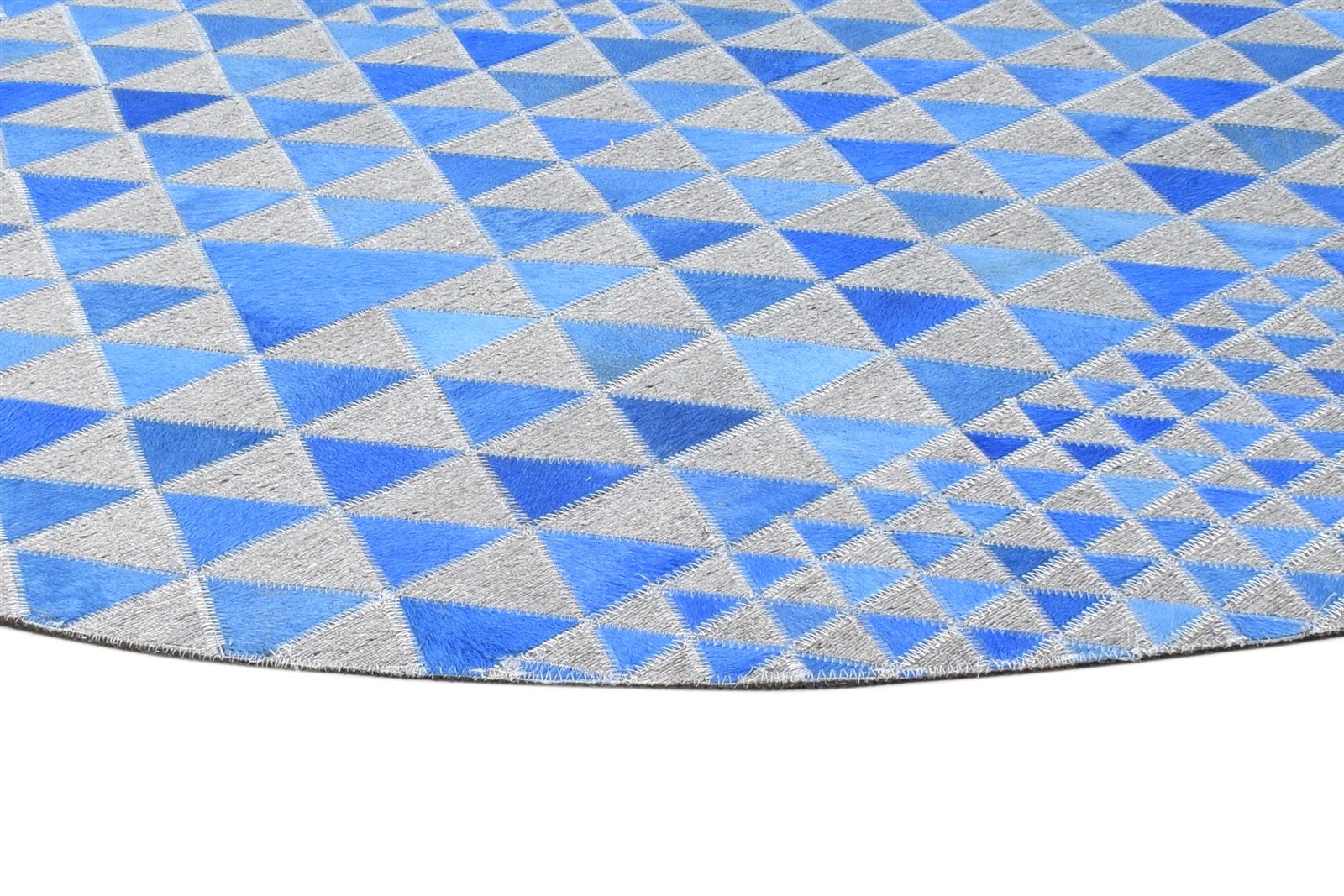 Hand Woven Blue Leather / Cotton Rug 6X6 Modern Scandinavian Triangles Room Size 7864944754837