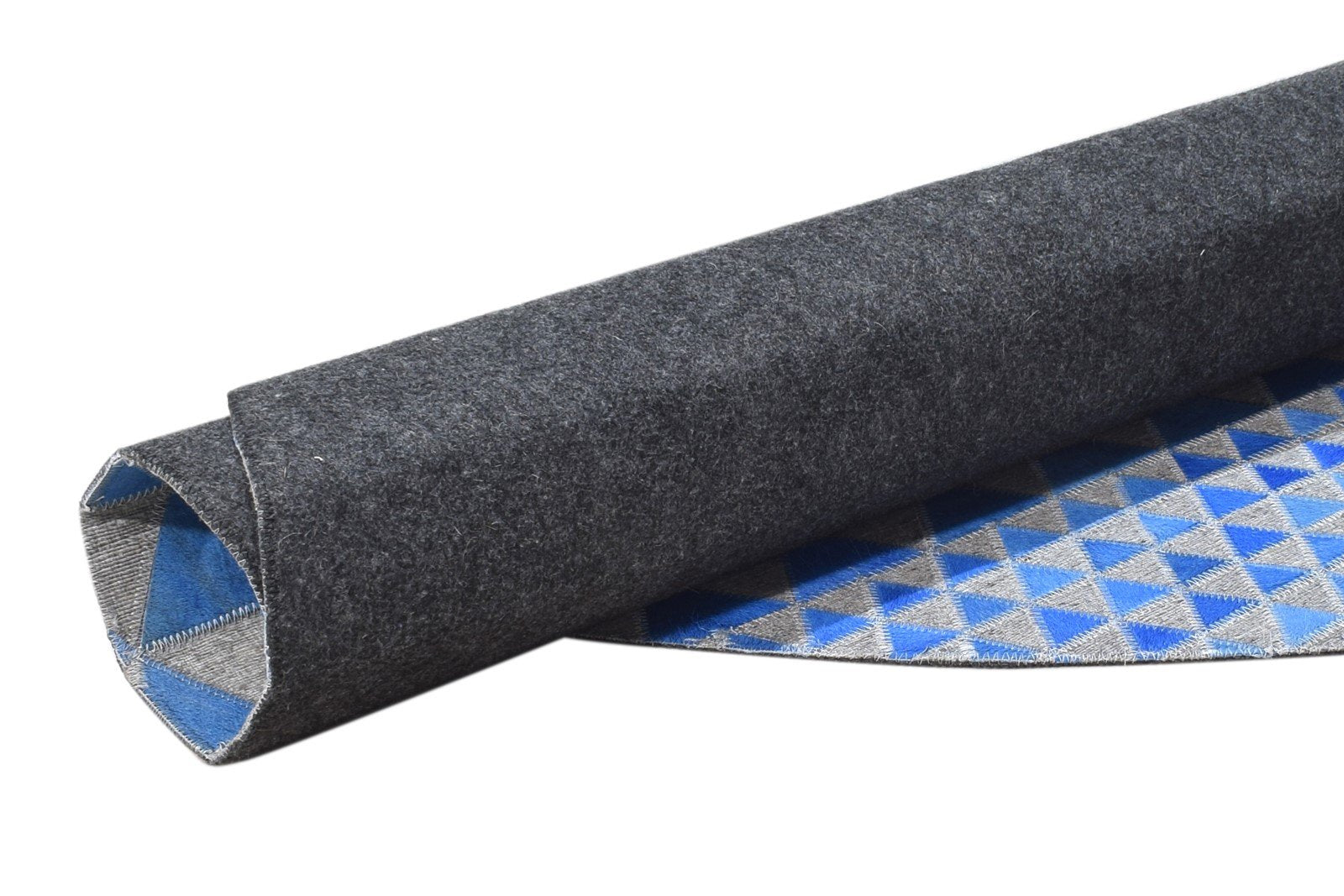 Hand Woven Blue Leather / Cotton Rug 6X6 Modern Scandinavian Triangles Room Size 7864944754837