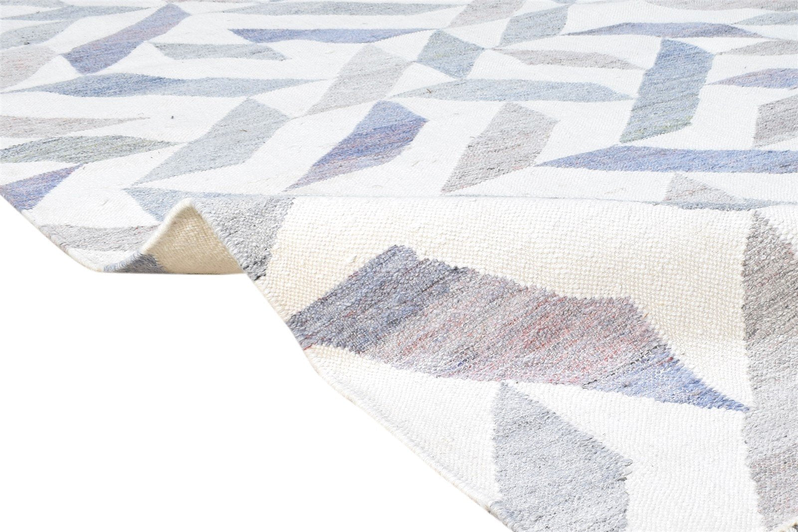 Hand Woven Blue Pet Yarn Rug 5X7 Modern Scandinavian Geometric Room Size Carpet 7865140412565