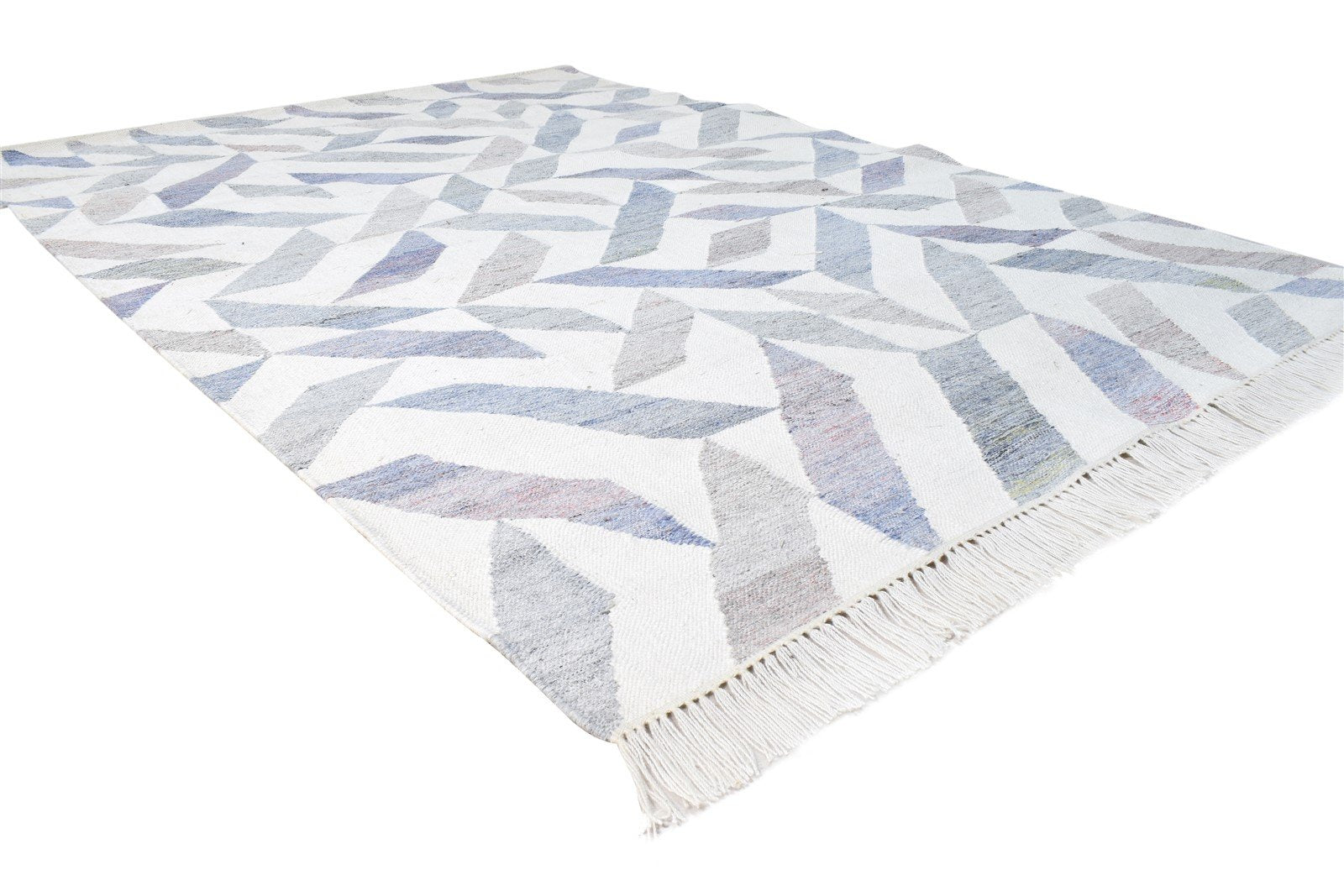Hand Woven Blue Pet Yarn Rug 5X7 Modern Scandinavian Geometric Room Size Carpet 7865140412565