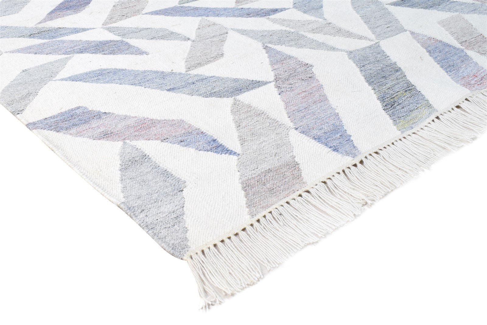 Hand Woven Blue Pet Yarn Rug 5X7 Modern Scandinavian Geometric Room Size Carpet 7865140412565