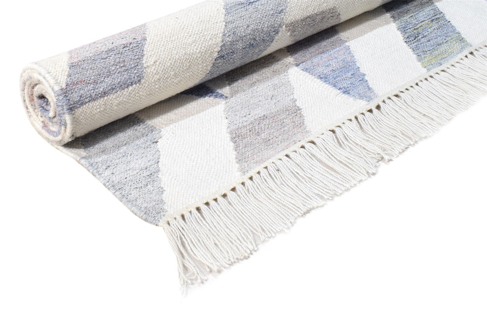 Hand Woven Blue Pet Yarn Rug 5X7 Modern Scandinavian Geometric Room Size Carpet 7865140412565