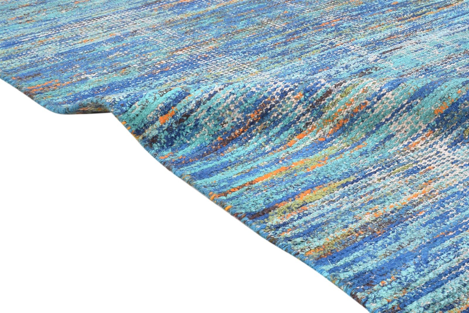 Petra Hand Woven Blue Rayon From Bamboo Rug 7X11 Modern Bohemian Striped 7864805851285