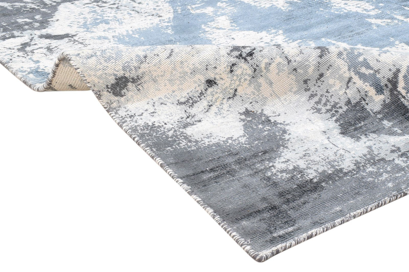 Hand Woven Blue Silk Rug 4' X 6' Modern Indian Abstract Room Size Carpet 7864161697941