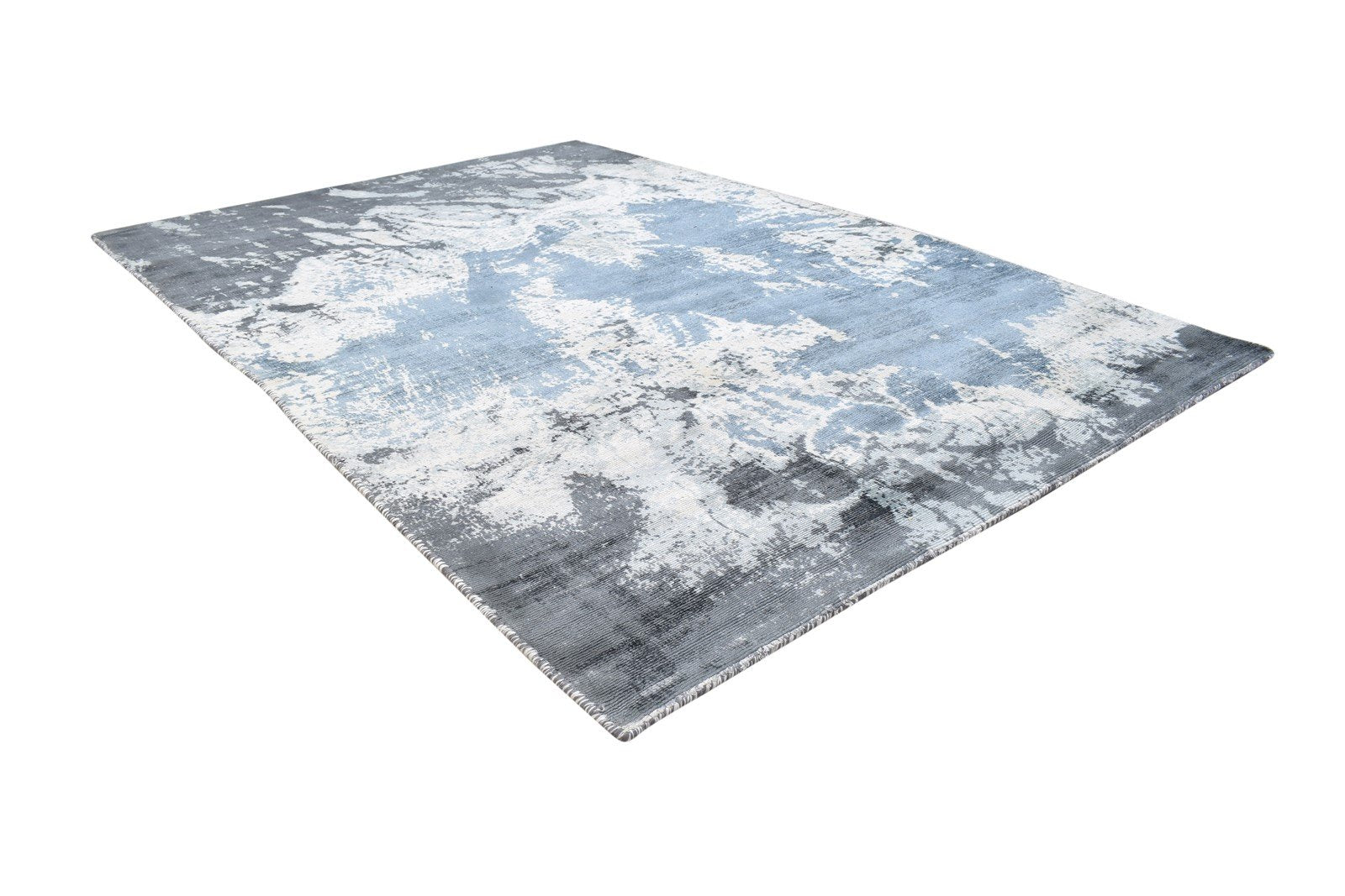 Hand Woven Blue Silk Rug 4' X 6' Modern Indian Abstract Room Size Carpet 7864161697941
