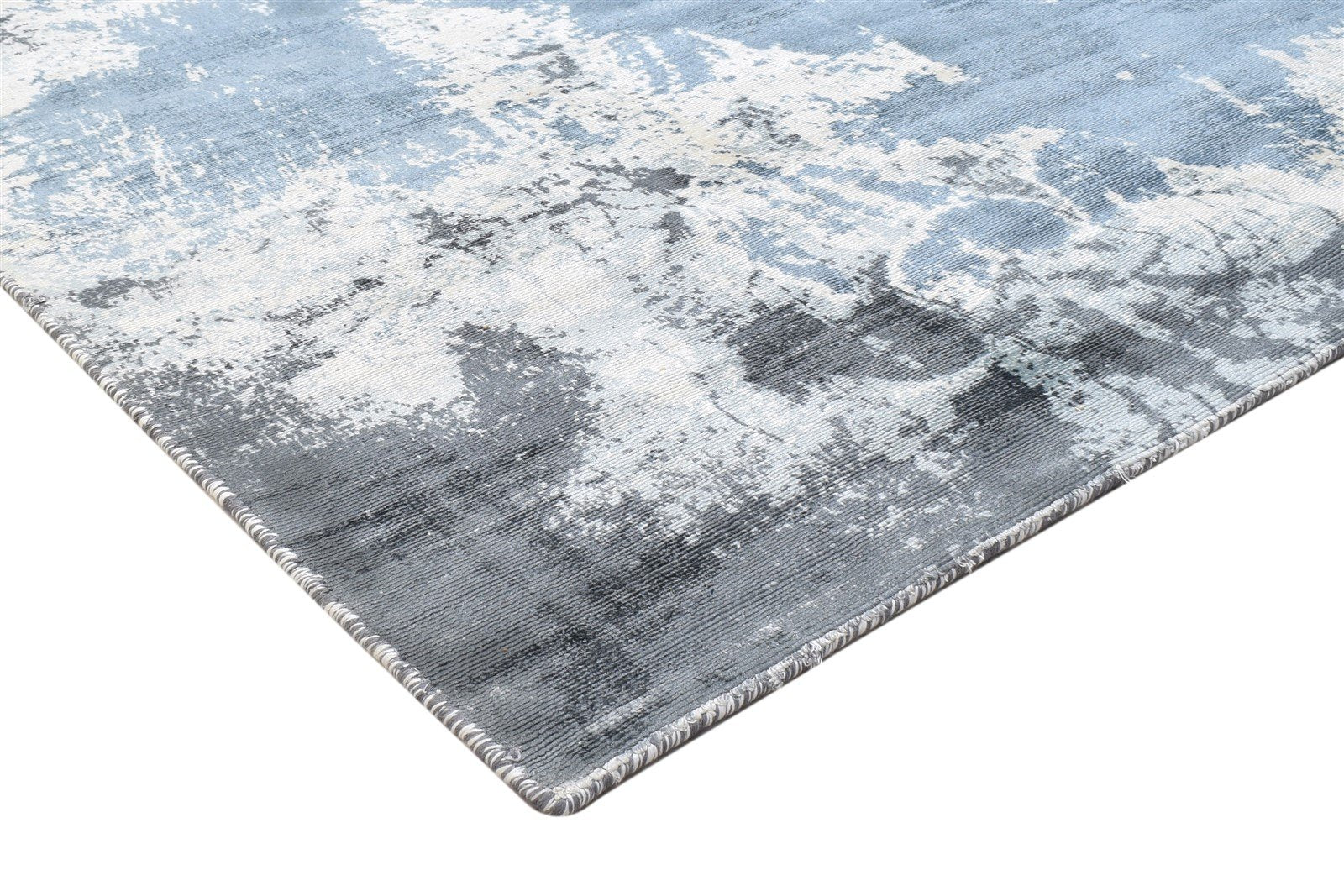 Hand Woven Blue Silk Rug 4' X 6' Modern Indian Abstract Room Size Carpet 7864161697941