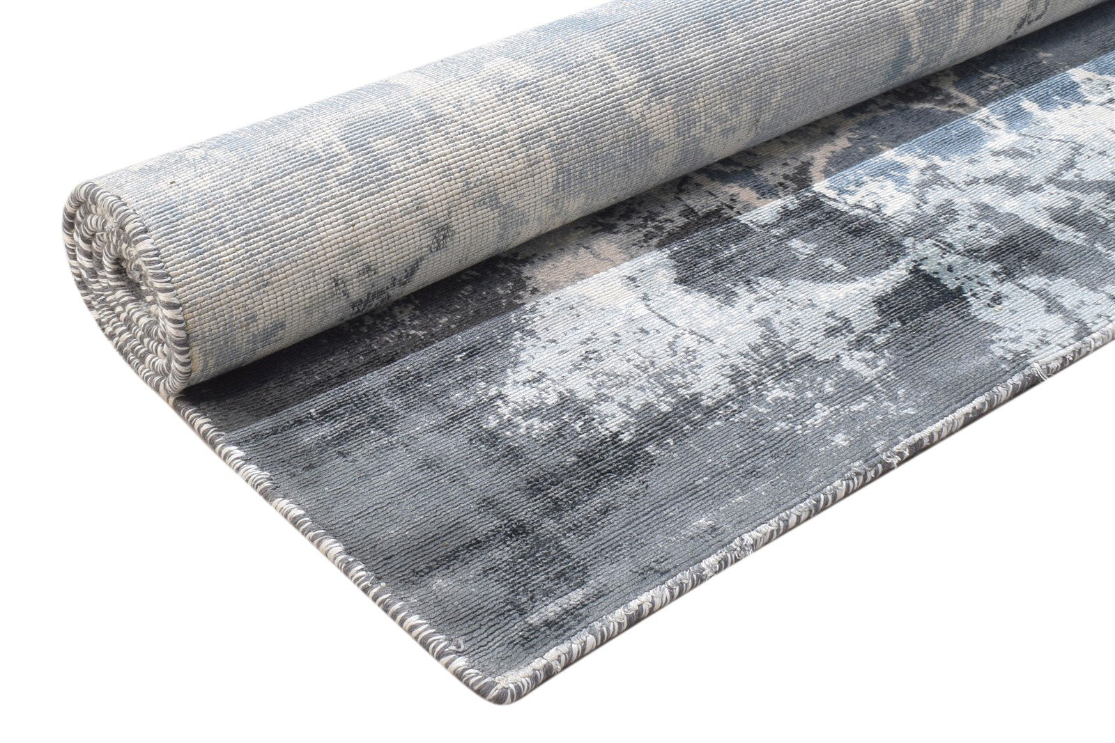 Hand Woven Blue Silk Rug 4' X 6' Modern Indian Abstract Room Size Carpet 7864161697941