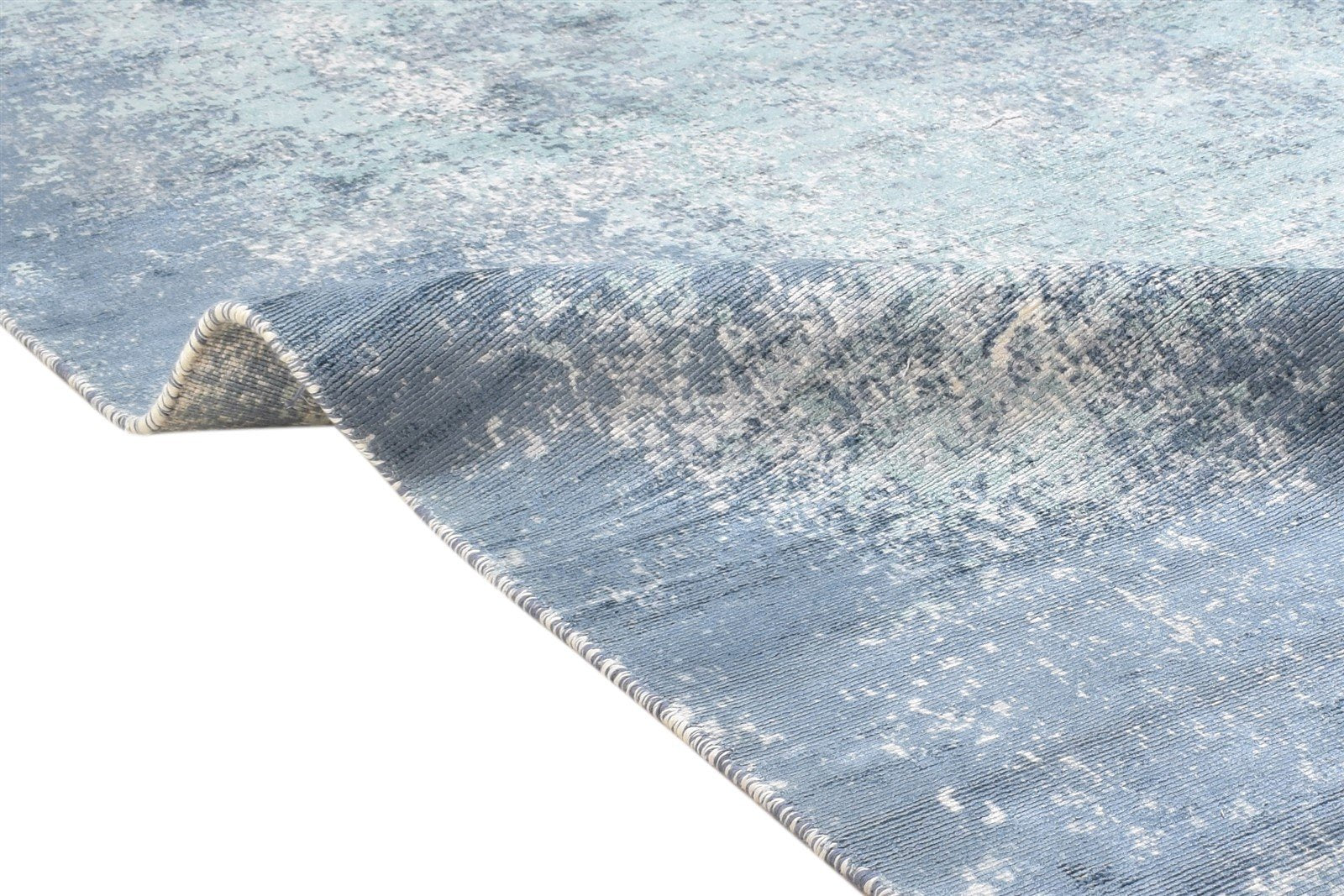 Hand Woven Blue Silk Rug 5' X 6' Modern Indian Abstract Room Size Carpet 7864162320533