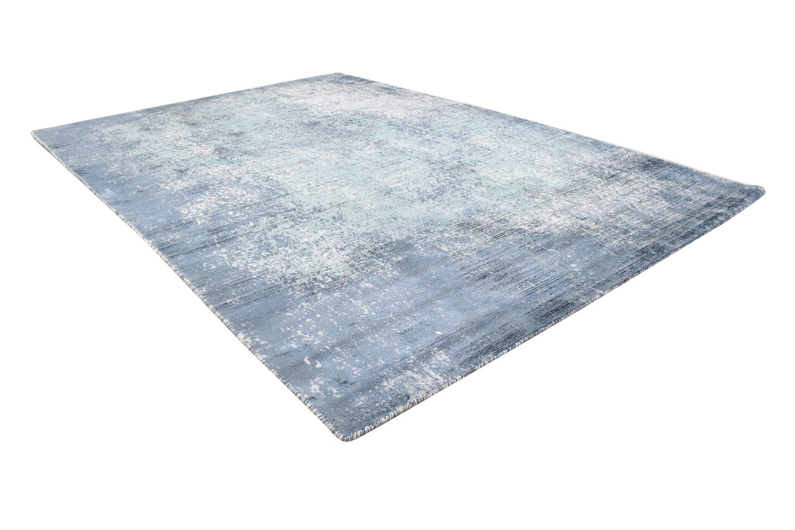 Hand Woven Blue Silk Rug 5' X 6' Modern Indian Abstract Room Size Carpet 7864162320533