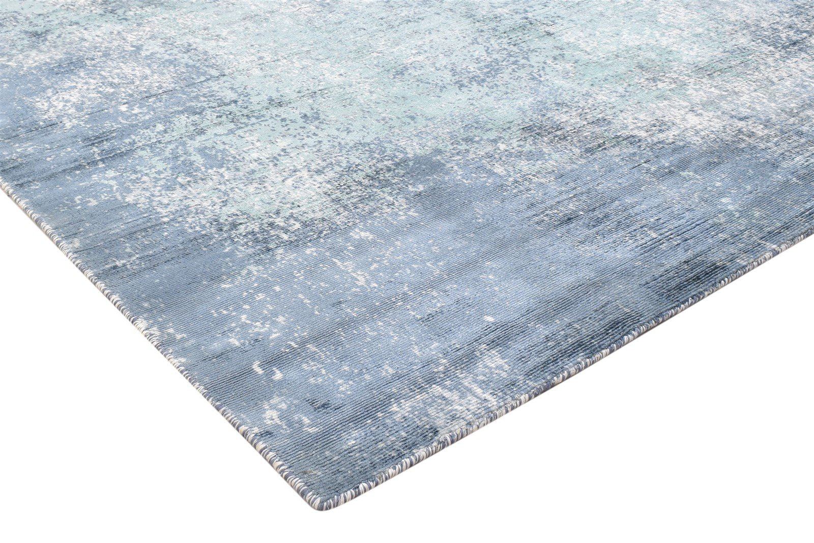 Hand Woven Blue Silk Rug 5' X 6' Modern Indian Abstract Room Size Carpet 7864162320533