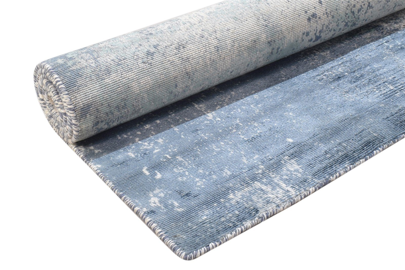 Hand Woven Blue Silk Rug 5' X 6' Modern Indian Abstract Room Size Carpet 7864162320533