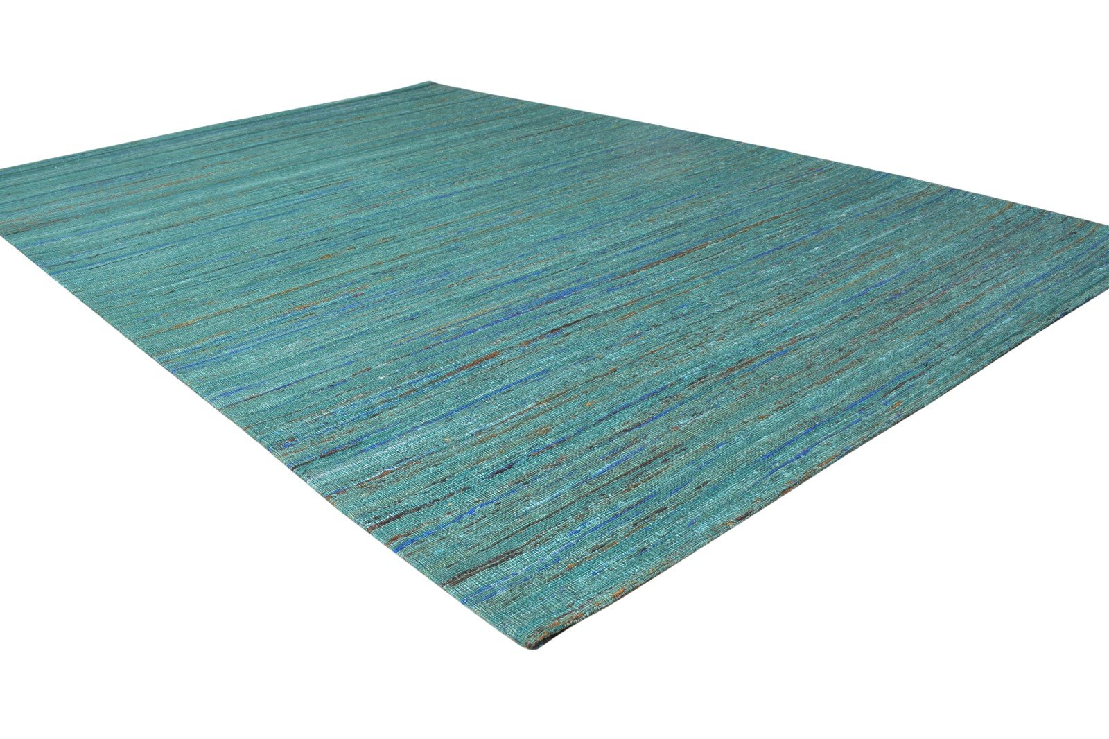 Alanna Hand Woven Blue Silk Rug 5' X 7' Modern Bohemian Striped 7864665964693