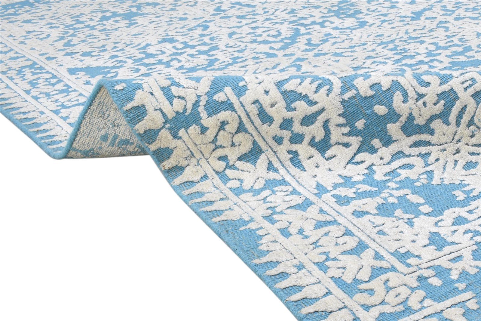 Hand Woven Blue Wool Rug 5' X 8' Modern Indian Abstract Room Size Carpet 7864179785877