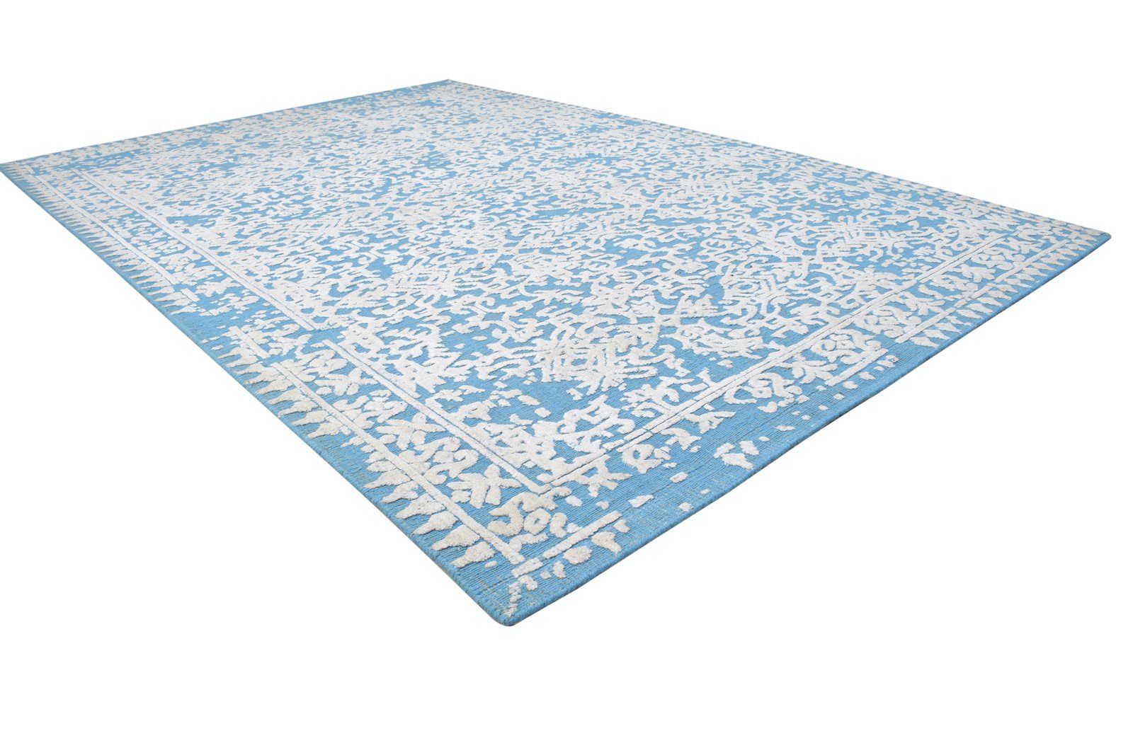 Hand Woven Blue Wool Rug 5' X 8' Modern Indian Abstract Room Size Carpet 7864179785877
