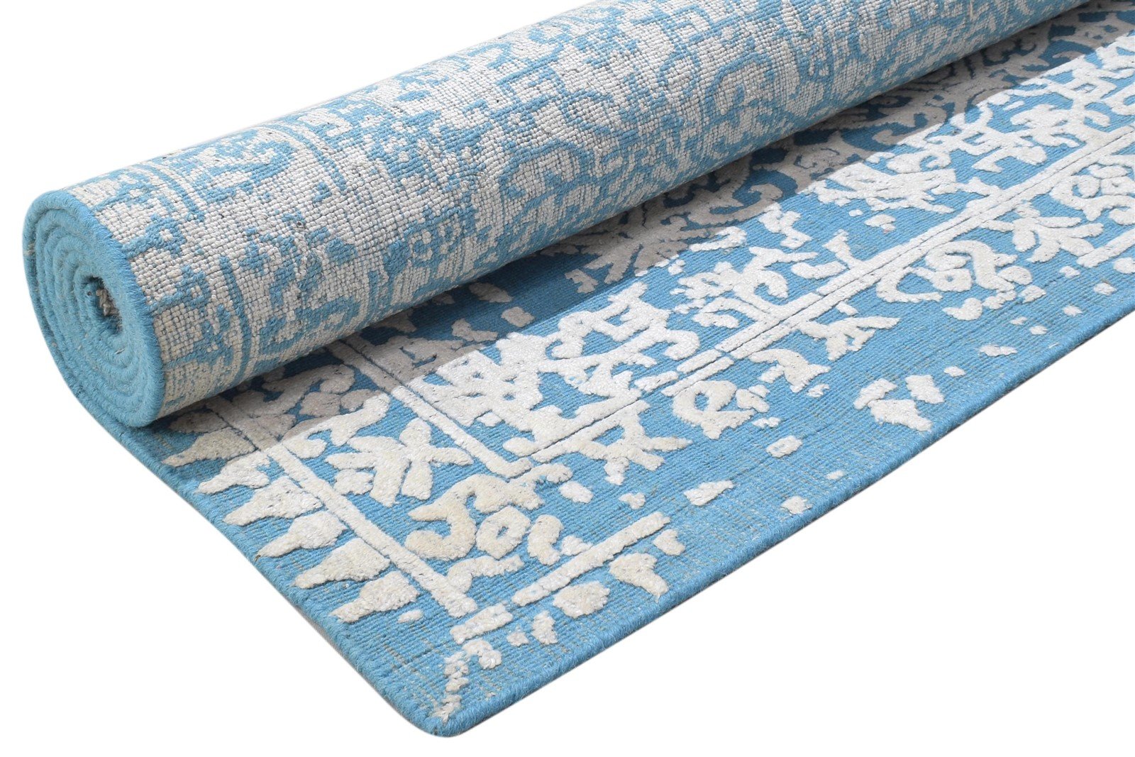 Hand Woven Blue Wool Rug 5' X 8' Modern Indian Abstract Room Size Carpet 7864179785877