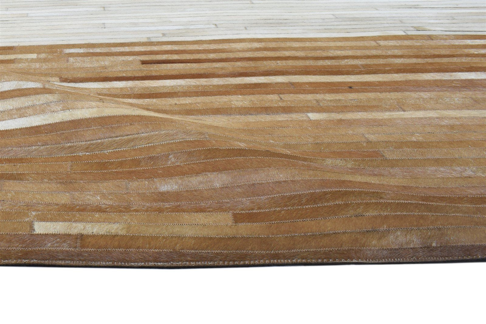 Hand Woven Brown Leather / Cotton Rug 5X7 Modern Scandinavian Striped Room Size 7864114020501